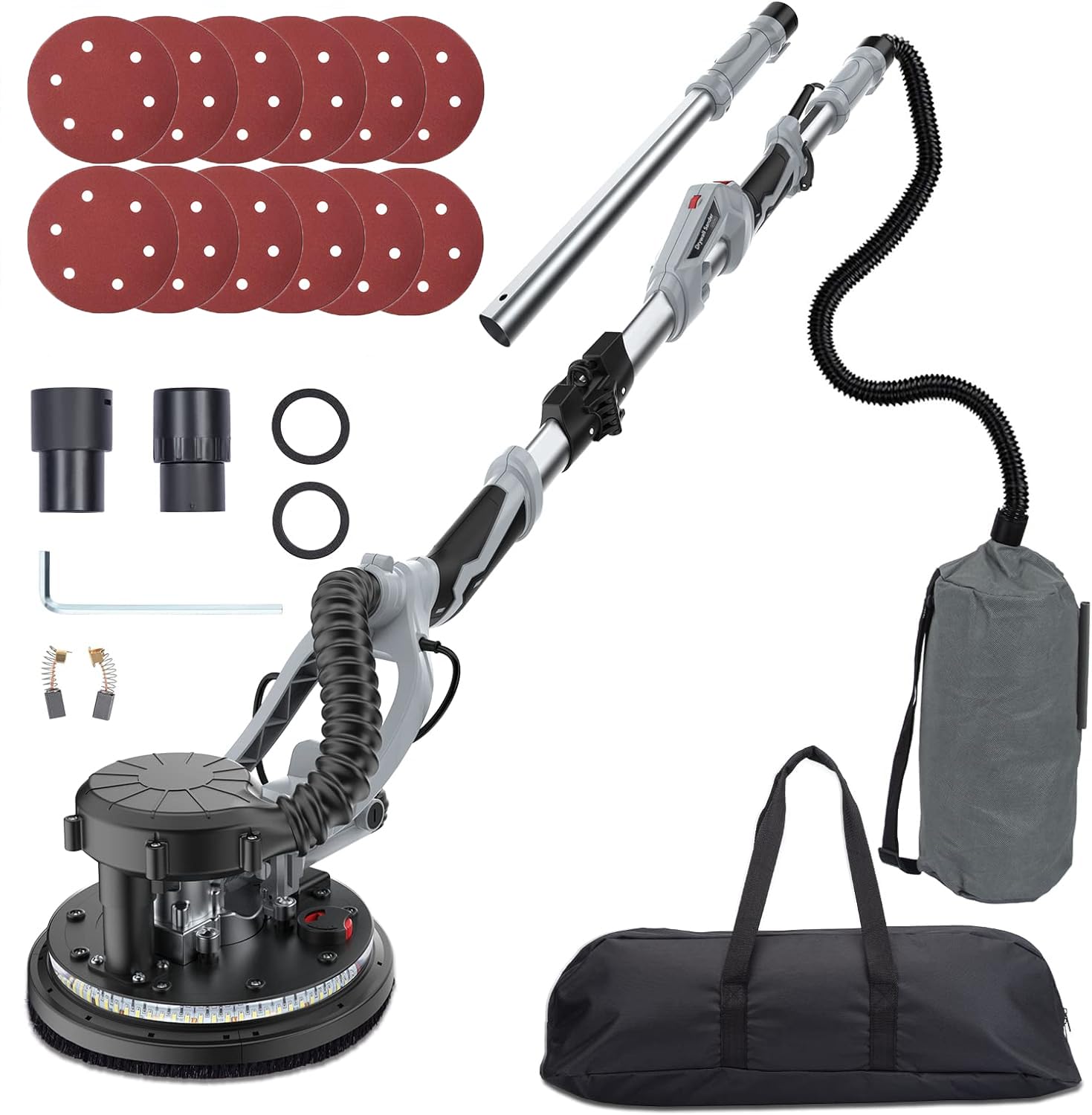 800W Electric Drywall Sander with Auto Dust Removal - Variable Speed 800-1800RPM, LED Light, Extendable Handle & 12 Sanding Discs - Perfect for Wall Repair, Ceiling Smoothing and DIY Home Renovation Projects