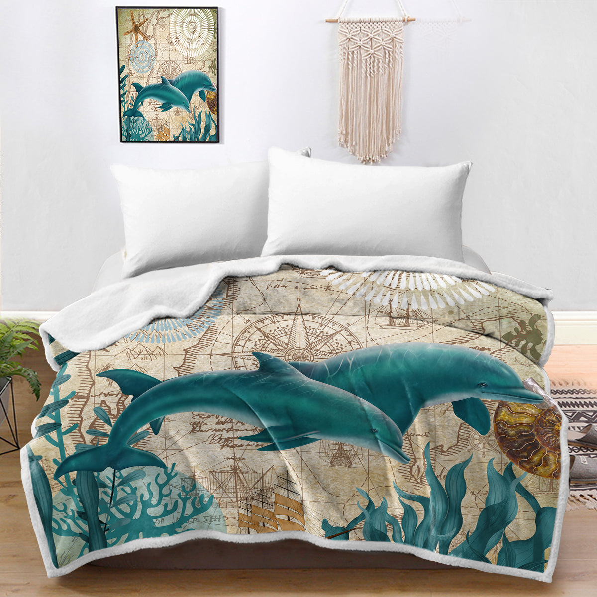 Soft & Cozy Dolphin Love Bedspread Blanket - Queen Size, Blue Ocean Themed, Ultra-Plush Microfiber - Perfect for Bedroom, Living Room, or Gift Giving
