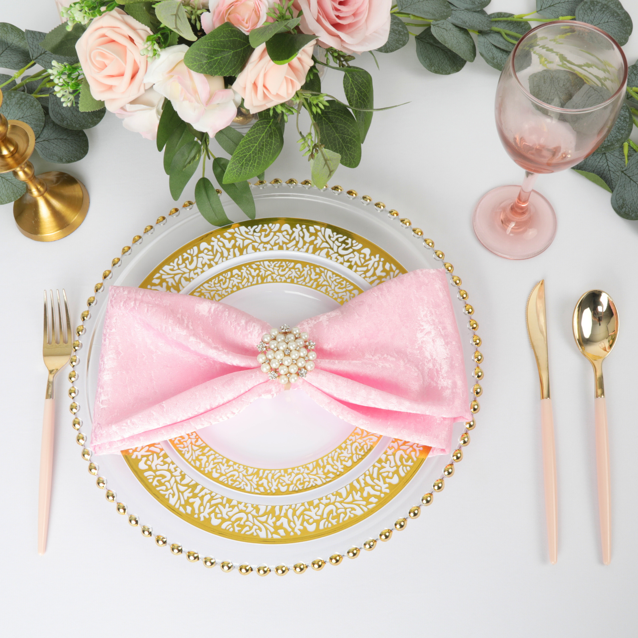 5-Pack Pink Crinkle Shimmer Napkins 20x20 - Elegant Party Decorations for Weddings, Baby Showers & Holiday Celebrations