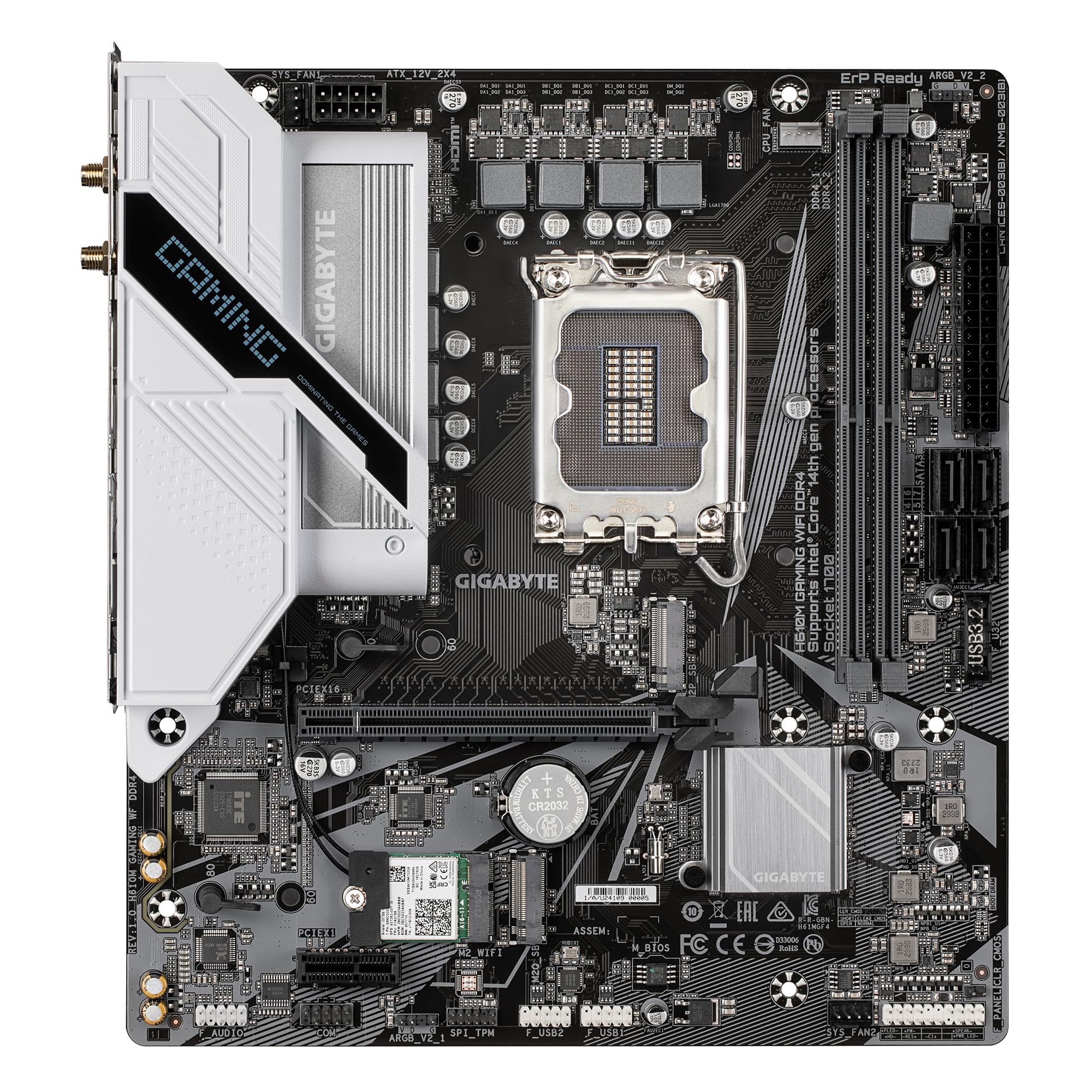Gigabyte H610M Gaming WF DDR4 Motherboard - Supports Intel Core 14th Gen CPUs, 6+1+1 Hybrid Digital VRM, DDR4 up to 3200MHz, Dual PCIe 3.0 M.2 Slots, Wi-Fi 802.11ac, Gigabit LAN, USB 3.2 Gen 1 - Perfect for Gaming PCs & Home Office Workstations