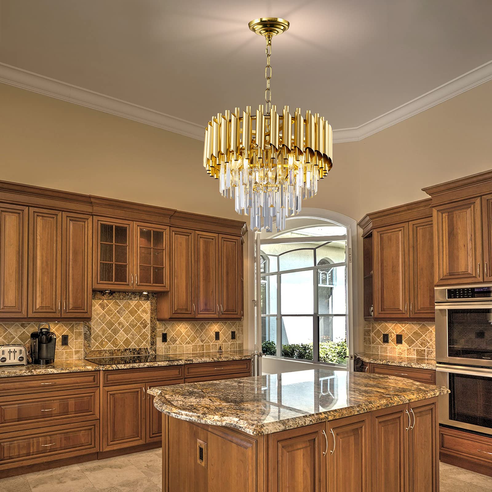 Luxury Crystal Chandelier - 4-Light Gold Raindrop Design for Dining Room & Living Room