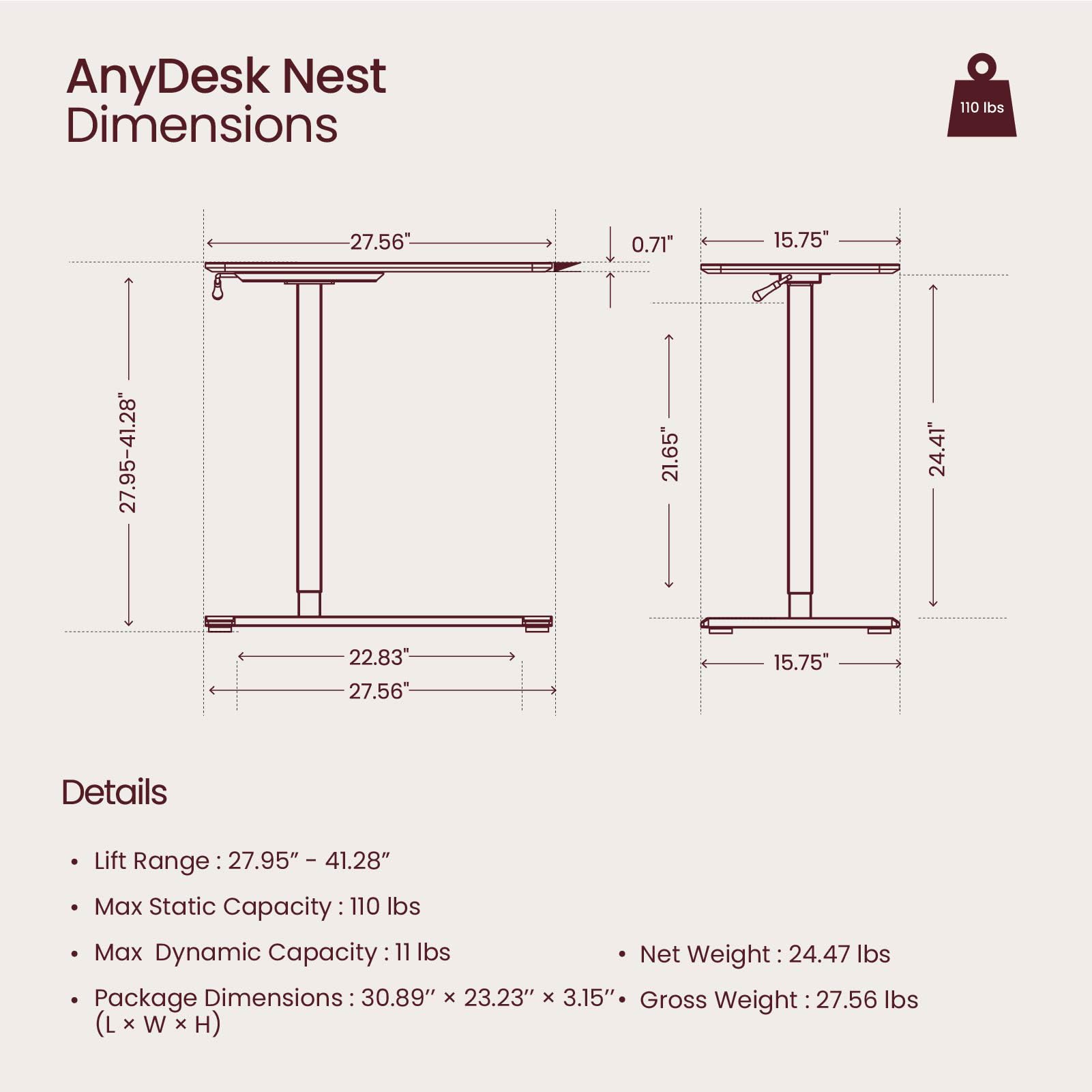 ANYDESK NEST Mobile Standing Desk with Hidden Wheels - Portable Adjustable Height Workstation for Home Office | Sit Stand Computer Desk for Small Spaces, Bedside Table, Kitchen Prep Station & Couch Side Table - Ideal for Remote Work, Gaming & Multitasking