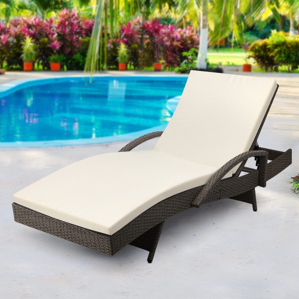 Premium Outdoor Sun Lounger Chair with Cushion - Grey - Waterproof & Durable Patio Furniture for Poolside, Beach, Garden Relaxation