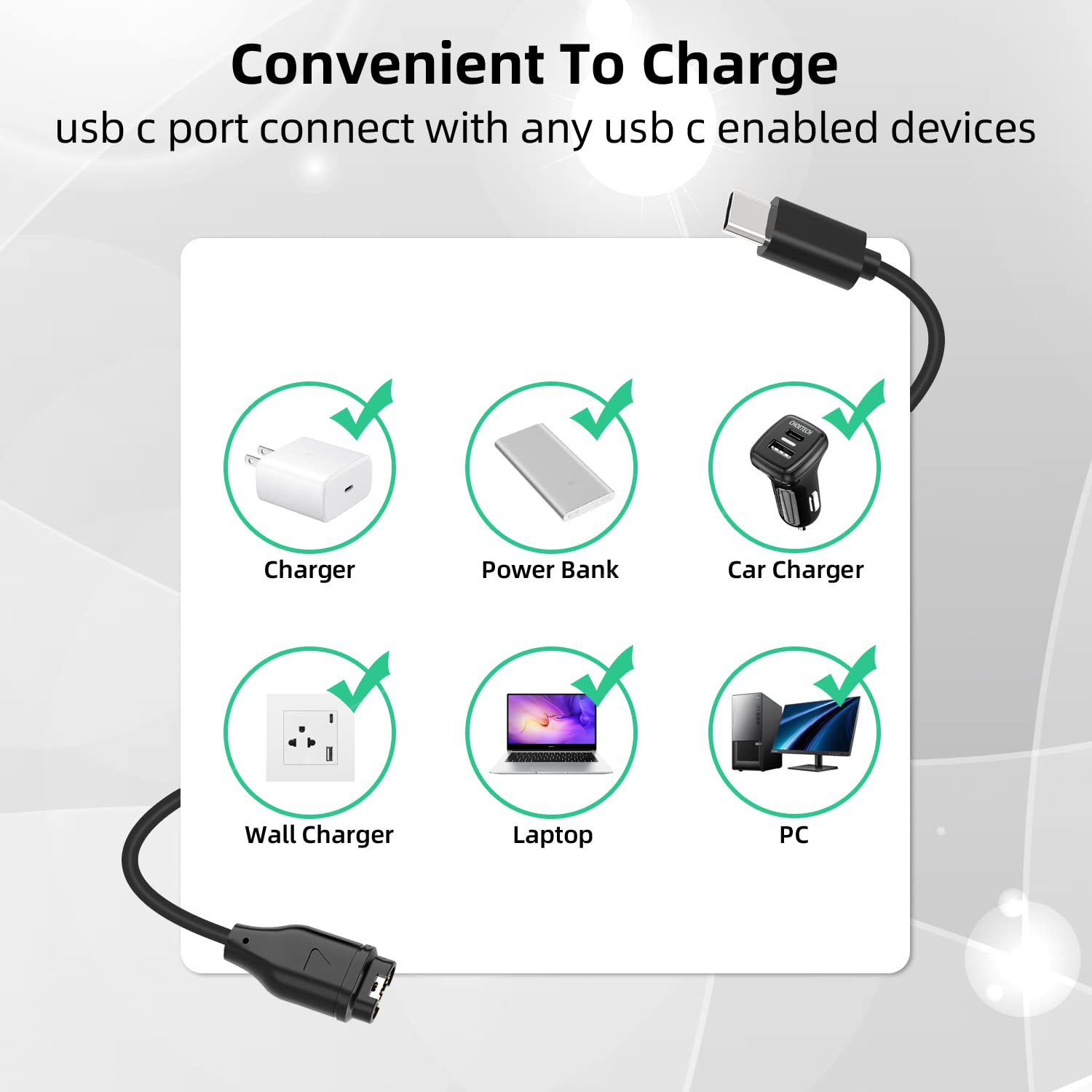 Premium USB C Charger for Garmin Watch - 2 Pack Fast Charging Cable Compatible with Fenix 7/6/5, Forerunner 965/945/245/45, Instinct & More - 3.3FT Sync & Charge Cord - Perfect for Workouts, Travel & Daily Use