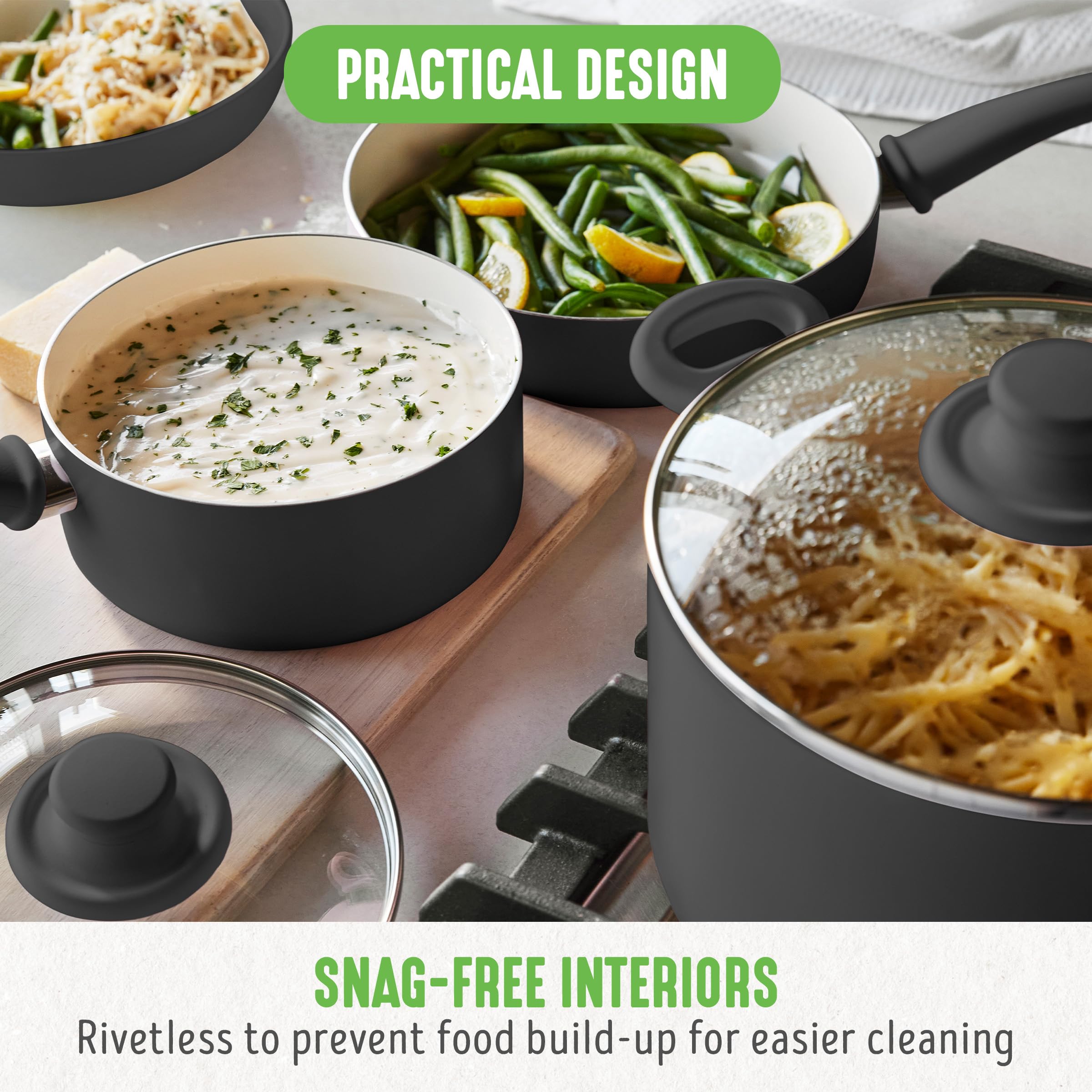GreenLife Soft Grip 16-Piece Non-Toxic Ceramic Nonstick Cookware Set - PFAS-Free, Oven & Dishwasher Safe Pots and Pans with Glass Lids & Stay-Cool Handles - Perfect for Frying, Sauteing, and Cooking Sauces - Ideal for Home Chefs and Healthy Meal Prep