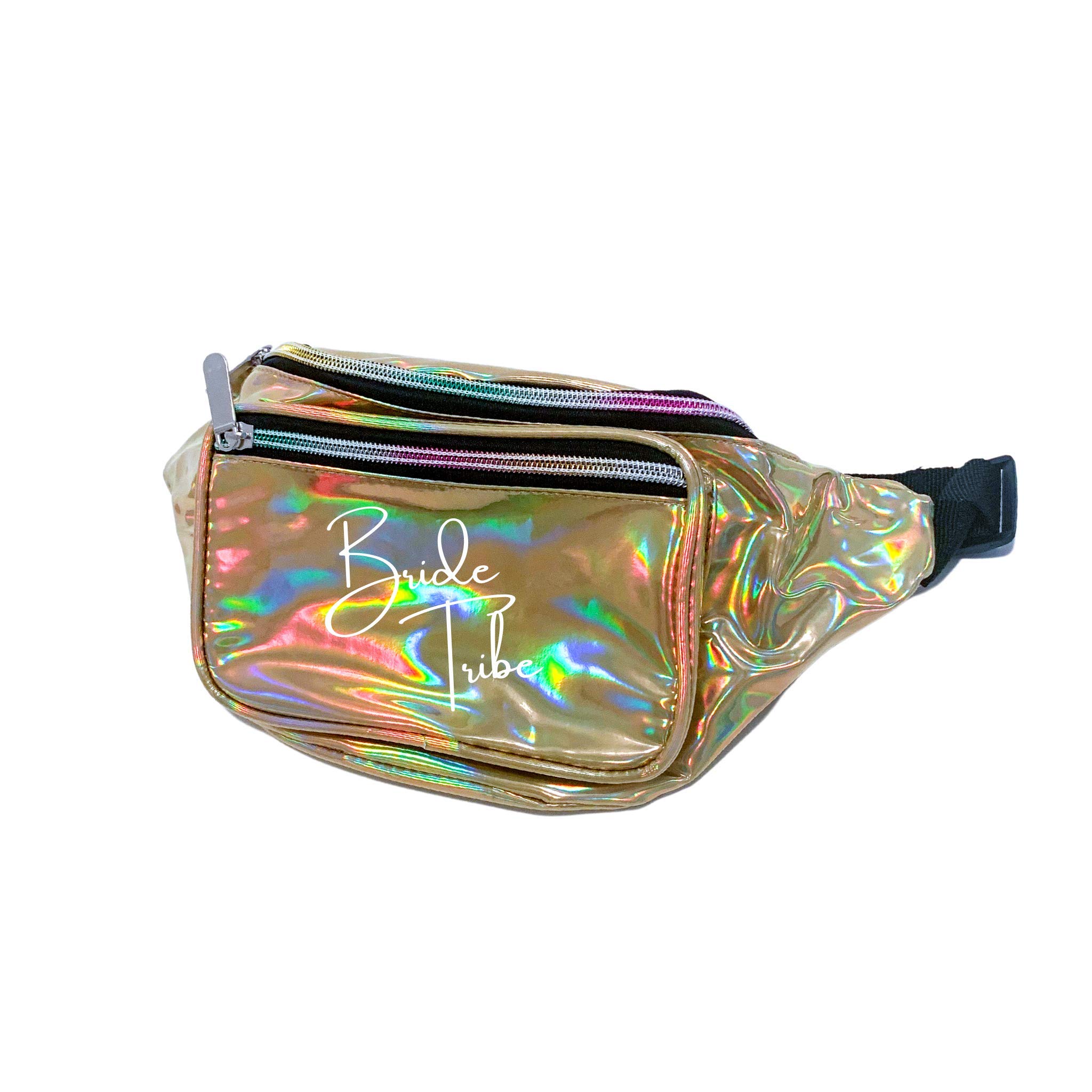 Bride Tribe Holographic Metallic Fanny Pack - Gold Waist Bag for Bachelorette Parties, Weddings & Festivals | Trendy Bachelorette Accessories for Bride Squad