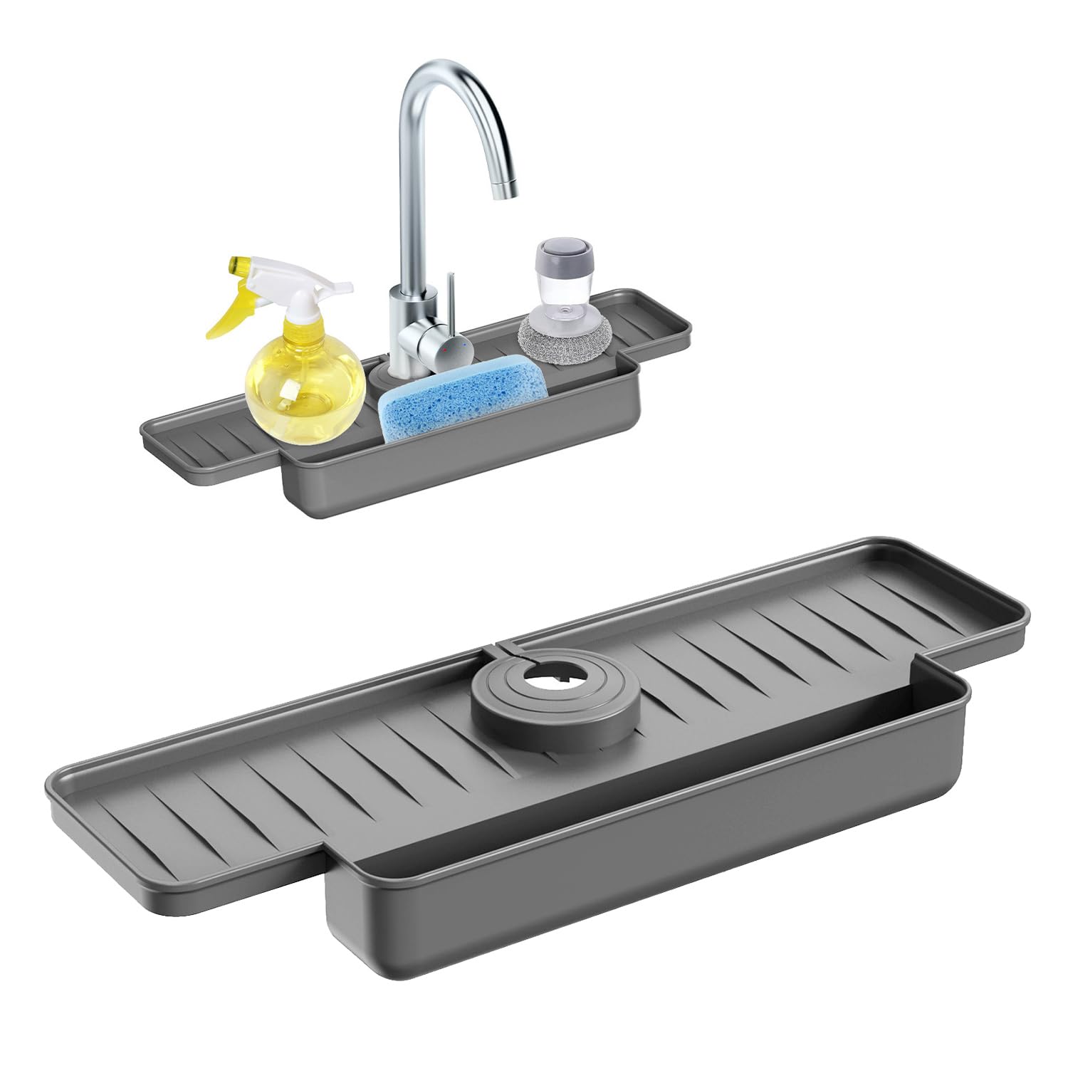 Hapivida Silicone Sink Splash Guard - Non-Slip Faucet Mat for Kitchen & Bathroom, Splash Catcher & Draining Rack - Grey | Perfect for Preventing Water Spills While Washing Dishes or Brushing Teeth