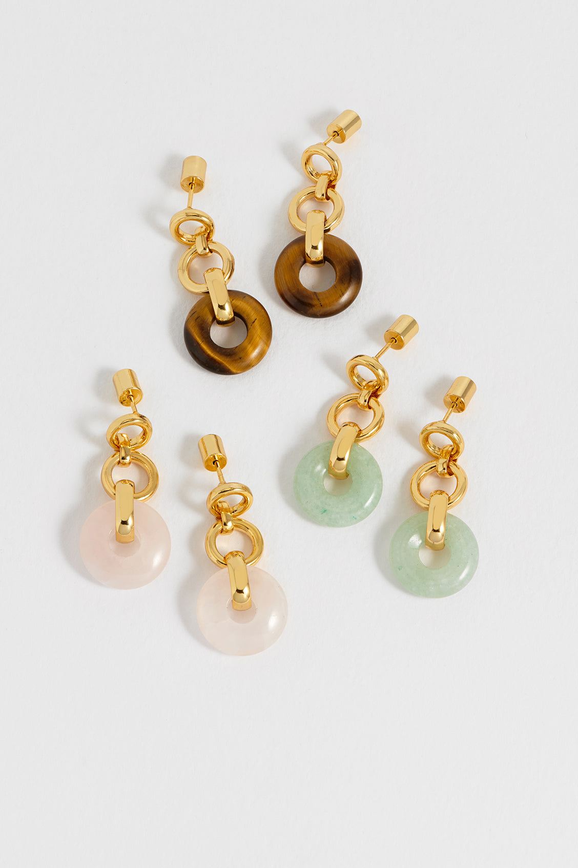 Tigers Eye Graduated Round Link Drop Earrings – Natural Stone Jewelry for Women, Boho Chic Dangle Earrings | Perfect for Parties, Weddings & Everyday Wear