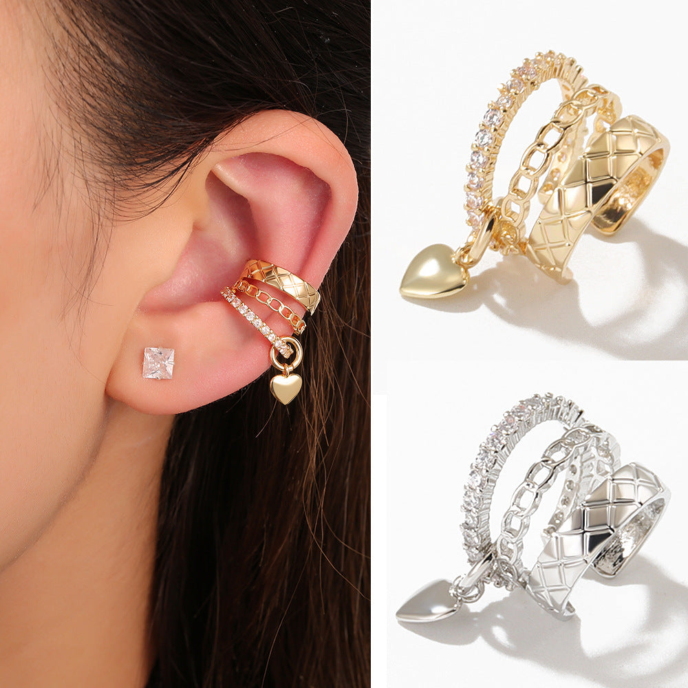 Luxury Layered Heart Ear Cuff Fake Earrings for Women - Fashionable Non-Piercing Clip On Ear Jewelry - Perfect for Parties, Weddings & Date Nights | DMS339