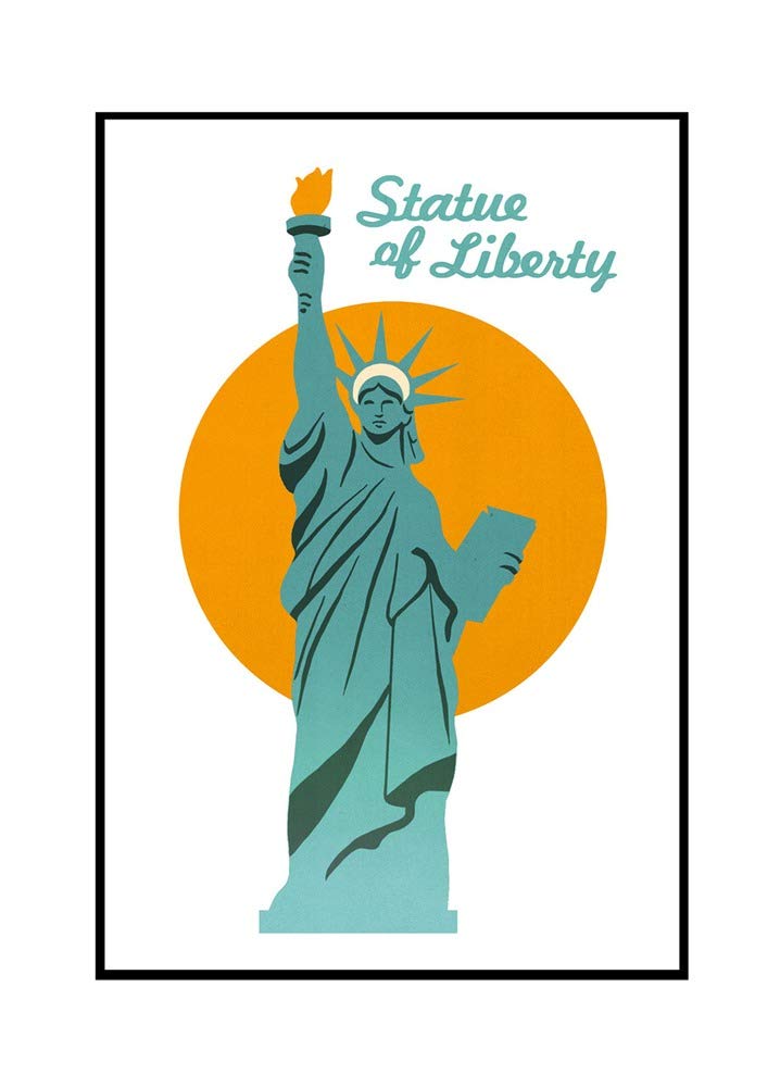 New York City Retro Skyline & Statue of Liberty Framed Canvas Art Print (24x36 Inch Gallery Wrapped) - Perfect for Home Decor, Office Wall Art & Gift Ideas