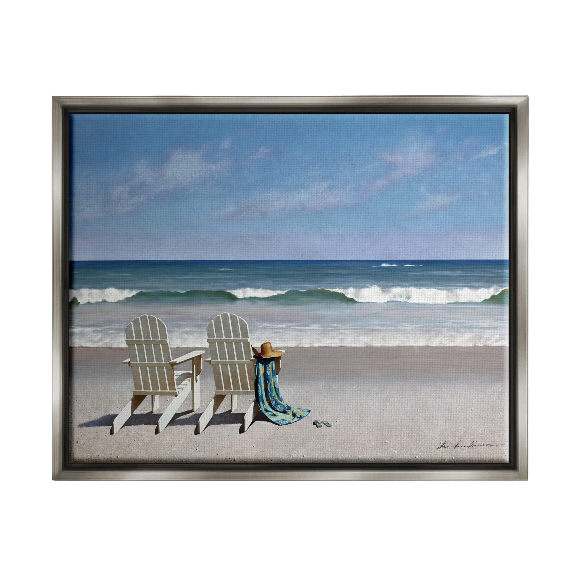 Stupell Industries Two White Adirondack Chairs on Beach Canvas Wall Art - Coastal Decor by Zhen-Huan Lu - Perfect for Living Room, Bedroom & Beach House Decor