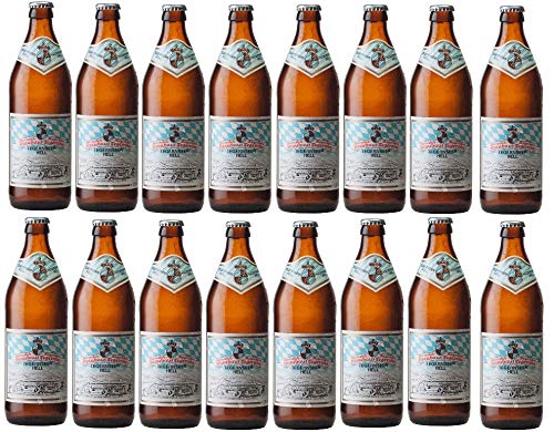 Tegernseer Hell Lager Beer - 16 Bottles x 0.5L (4.8% ABV) with 1.28€ Deposit - Premium German Beer for Parties, BBQs & Beer Tasting Events