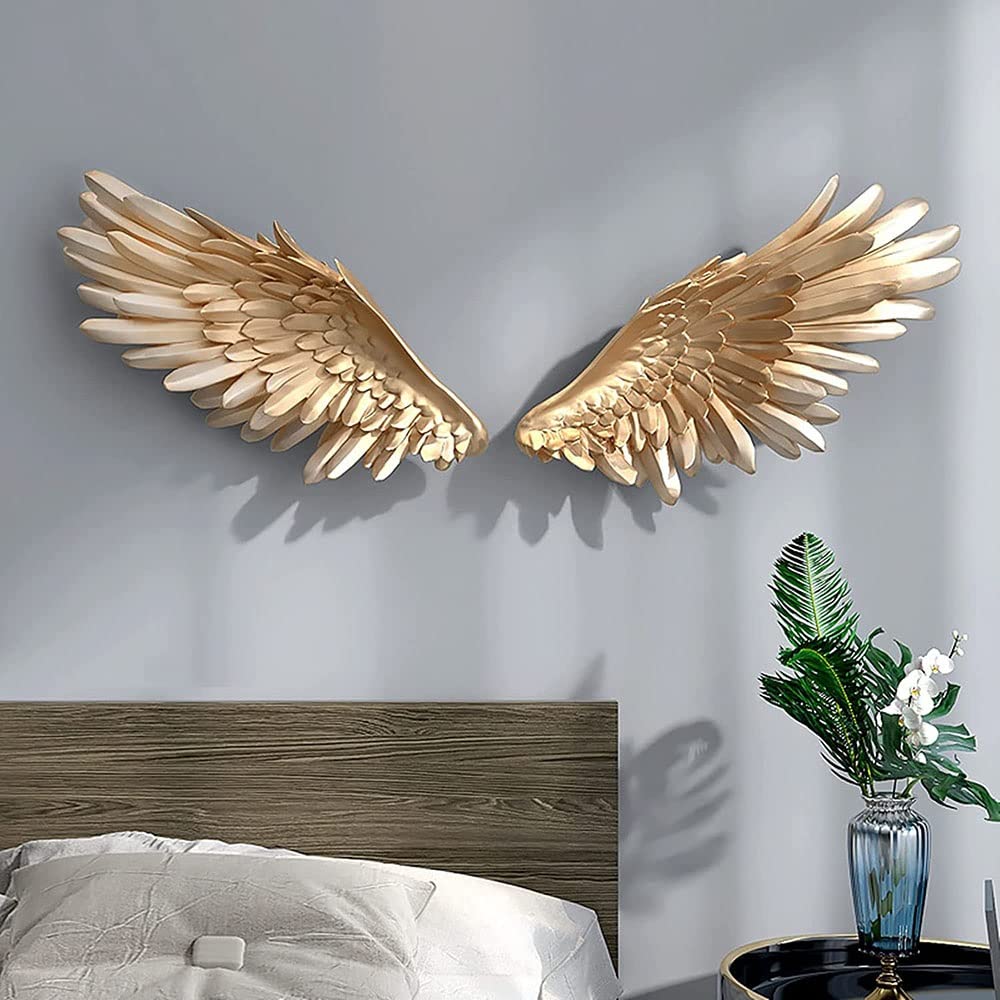FASSTUREF Angel Wings 3D Wall Art Sculpture - Minimalist Gold Angel Wings Statue for Home Decor, Living Room & Bedroom Wall Decoration | Elegant Gift Idea for Housewarming & Wedding