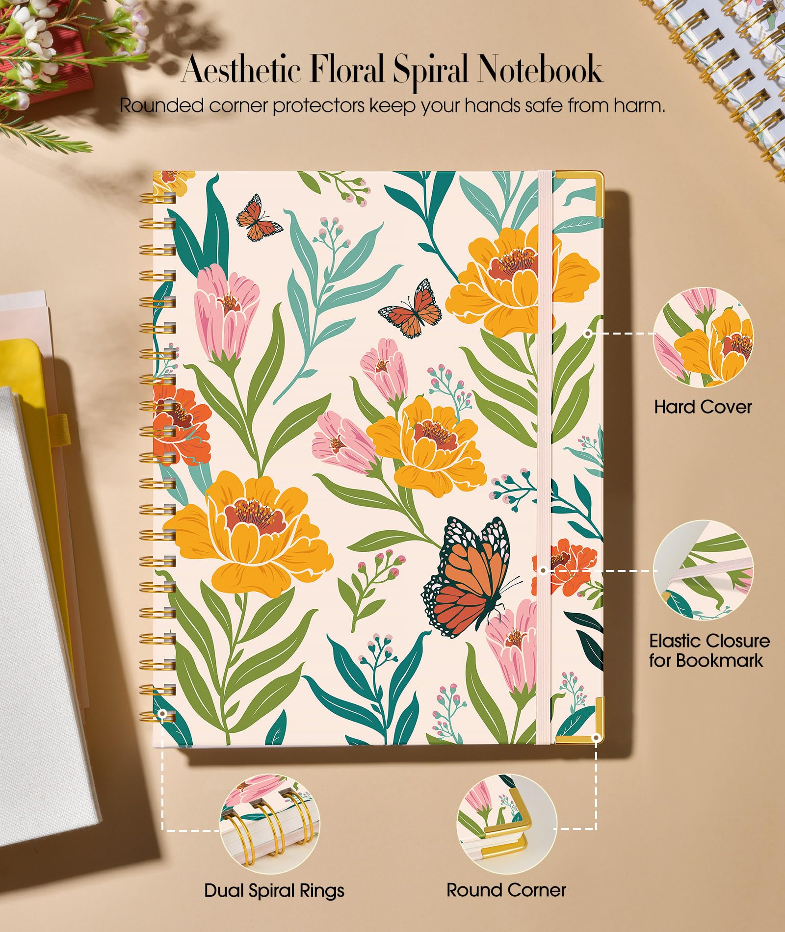 Premium Spiral Notebook for Women - 200 Pages Lined Journal, 8.5