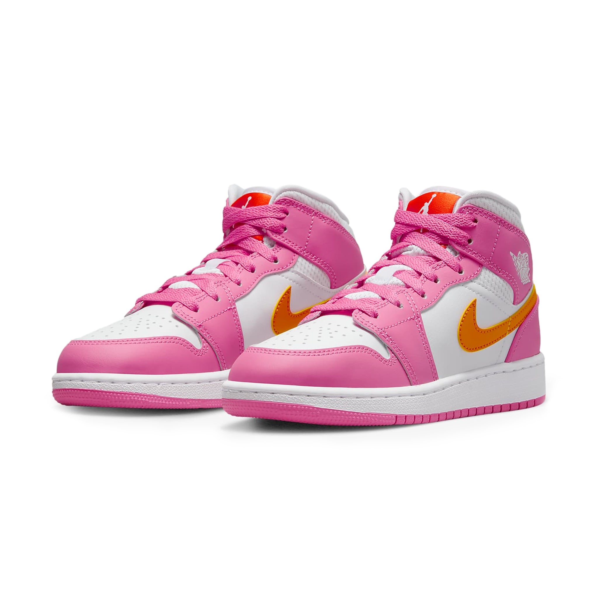Air Jordan 1 Mid Pinksickle Safety Orange Sneakers for Girls - Basketball Shoes for Kids & Teens - Perfect for School, Sports, and Casual Wear