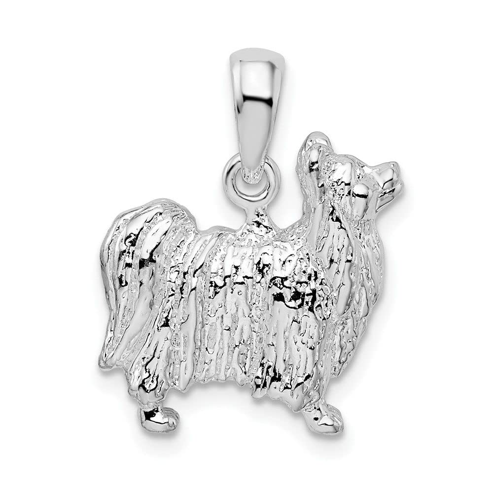Sterling Silver 3D Textured Papillon Dog Pendant Necklace - Elegant Pet Lover Jewelry Gift for Women - Perfect for Birthdays, Anniversaries & Special Occasions