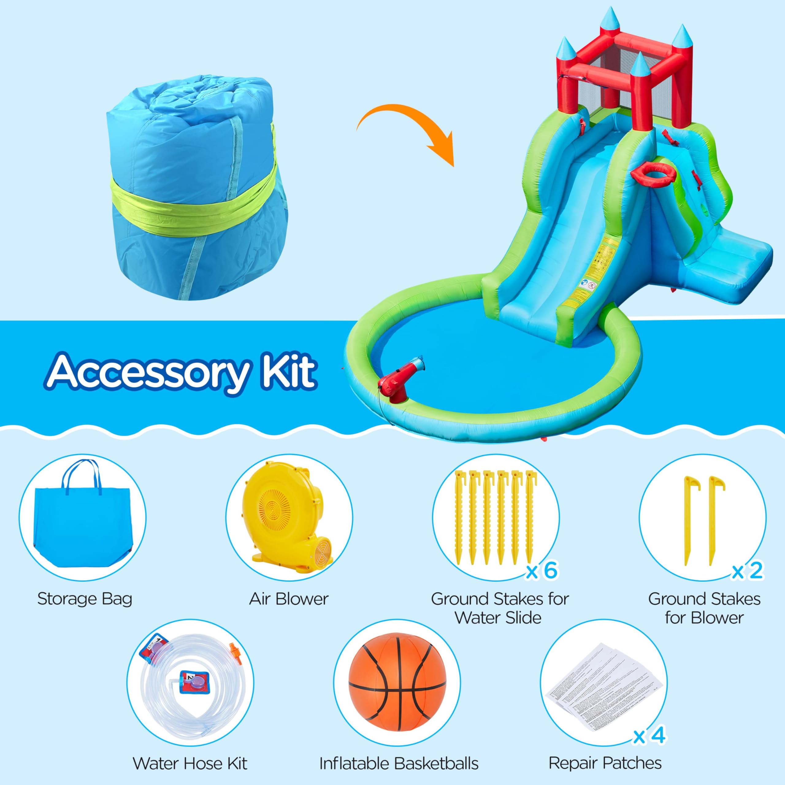 Yaheetech 5-in-1 Inflatable Water Slide for Kids Ages 3-8 | Outdoor Blow Up Bounce House with Water Cannon, Basketball Hoop, Climbing Wall & Storage Bag | Includes 350W Blower | Perfect for Backyard Parties, Summer Fun & Family Gatherings