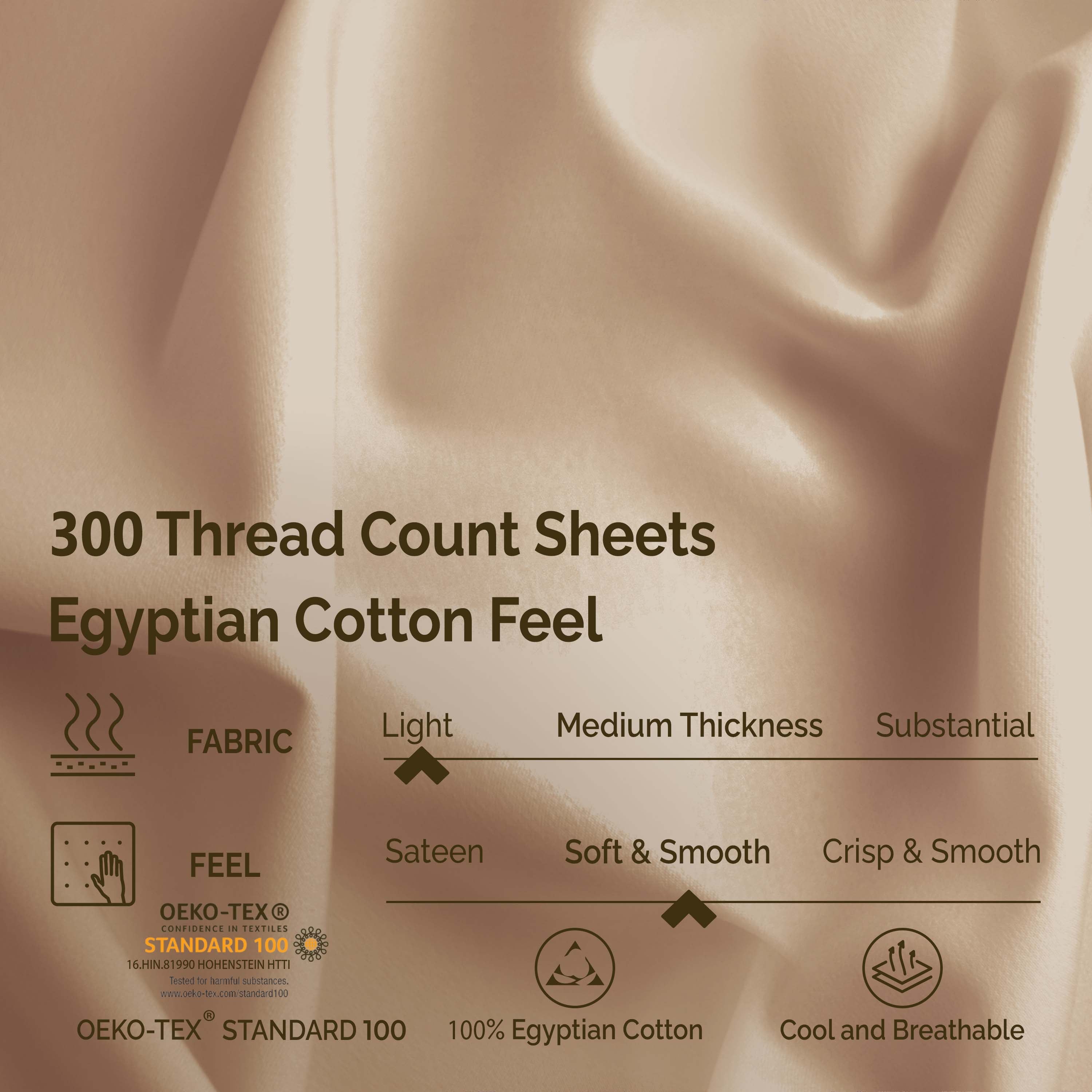 Premium 100% Egyptian Cotton 300 Thread Count Bed Sheet Set - Queen Size, Soft & Breathable for All-Season Comfort - Perfect for Luxury Bedrooms, Hotels, and Guest Rooms