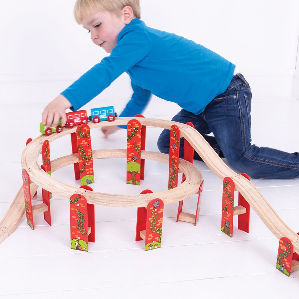 Bigjigs Rail High Level Wooden Train Track Expansion Pack - Compatible with Brio & Thomas - Wooden Train Accessories for Kids Ages 3-5 - Perfect for Building Elevated Railway Scenes & Creative Play