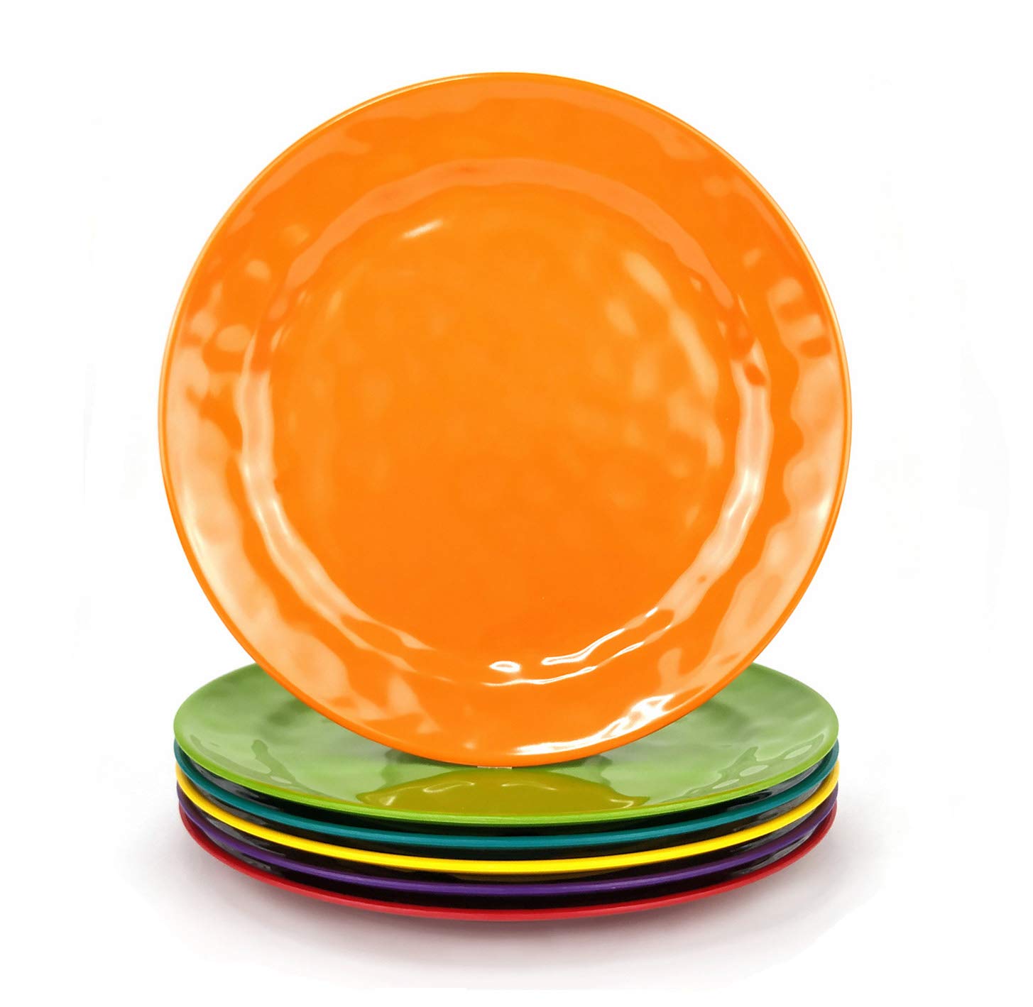 6-Piece 8-Inch Melamine Dinner Plates Set - Durable, Lightweight & Shatterproof - Multicolor Salad Plates for Everyday Use, Outdoor Dining, Picnics & Camping