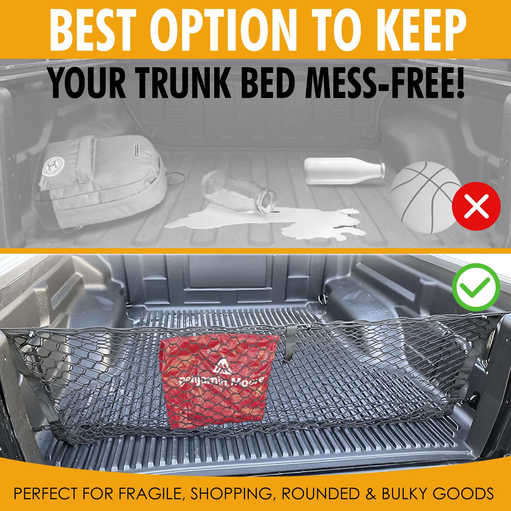 Premium Truck Bed Envelope Cargo Net for 2020-2025 Jeep Gladiator Sport with Plastic Bed Liner - Heavy Duty Vehicle Storage Organizer - Perfect for Camping Gear, Tools & Outdoor Equipment