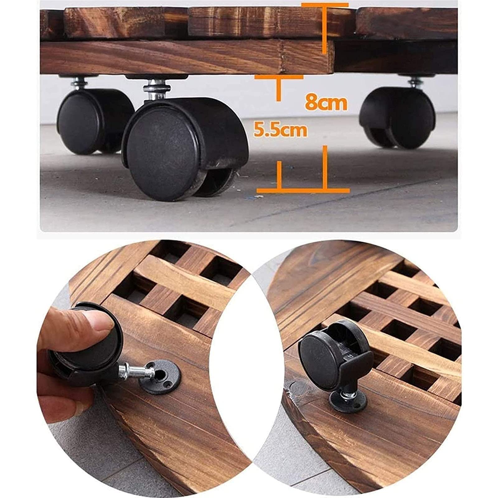 Wooden Pallet Caddy with Wheels - 5 Size Square Plant Stand for Flower Pots, Patio & Outdoor Use - Heavy Duty Roller Tray for Easy Moving - Perfect for Garden, Deck, and Indoor Plant Display