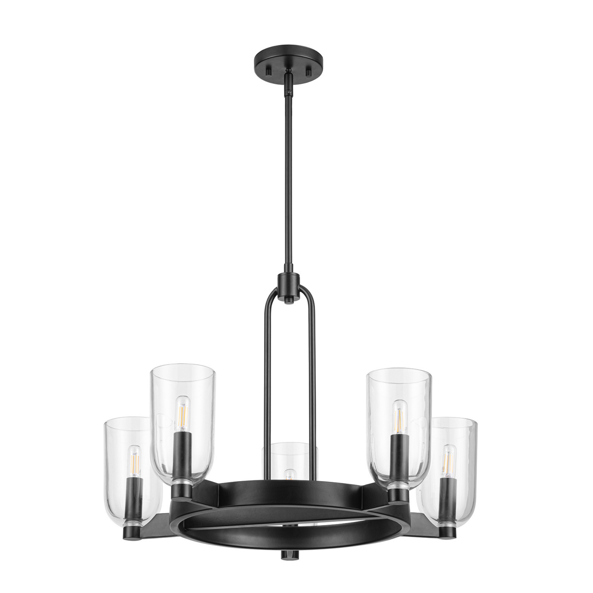 5-Light Hansley Chandelier in Matte Black with Clear Glass Shades - Perfect for Dining Room, Living Room, and Bedroom Lighting