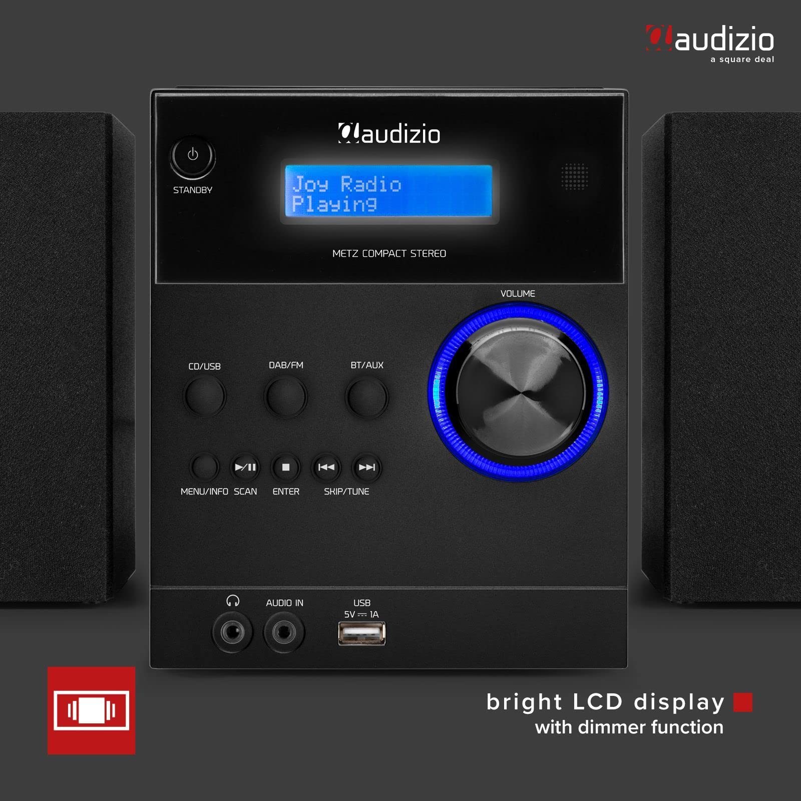 Audizio Metz HiFi Stereo System with DAB+ Digital Radio | Bluetooth 5.0 Wireless Streaming | CD Player & USB MP3 Playback | LCD Display & Remote Control | Bookshelf Speakers (Black) - Perfect for Home Audio & Entertainment Systems