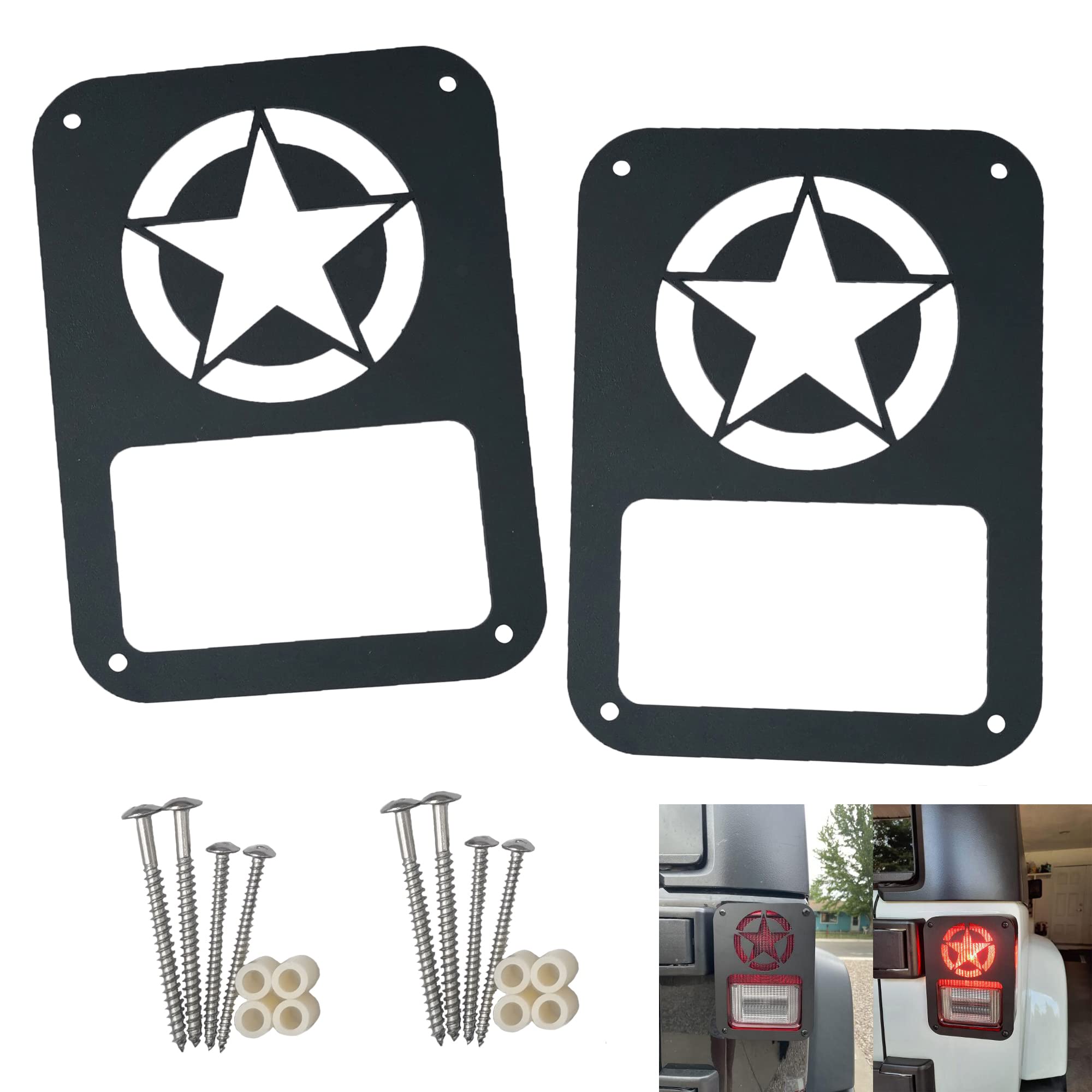 2-Pack Rear Tail Light Covers & Guards for 2007-2018 Jeep Wrangler JL JK - Durable Star Design Accessories - Perfect for Off-Roading & Adventure Protection