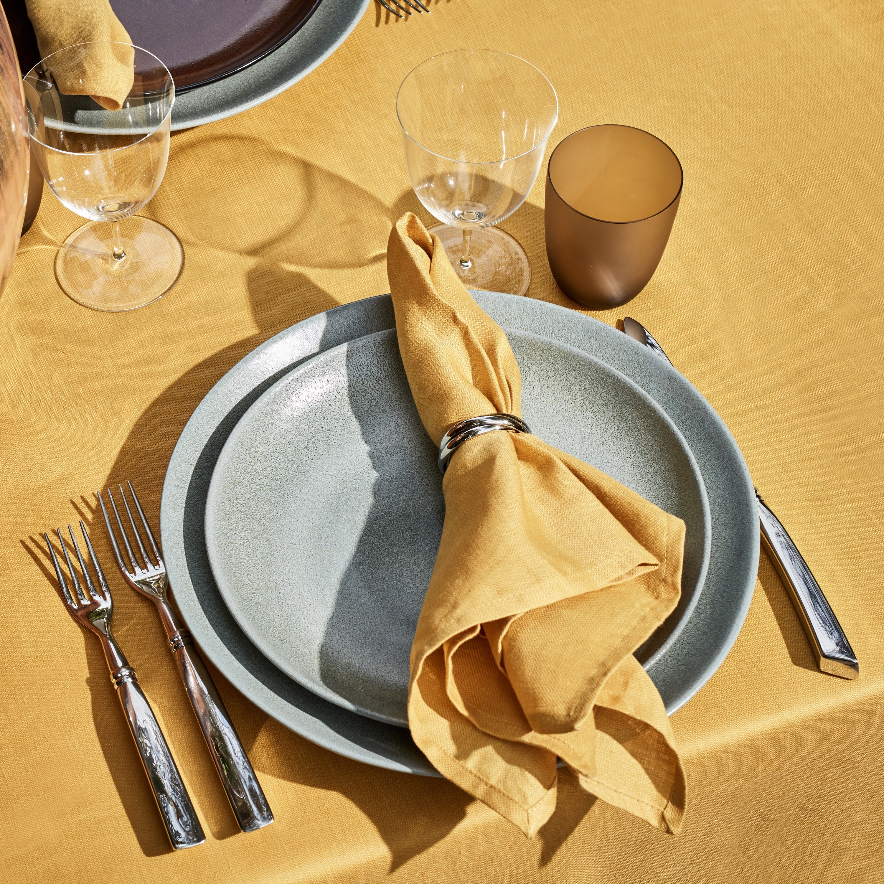 Premium Linen Sateen Tablecloth - 72x108 Inch Mustard Yellow Rectangular Table Cover for Dining Room, Party & Wedding Decor - Wrinkle & Stain Resistant Fabric