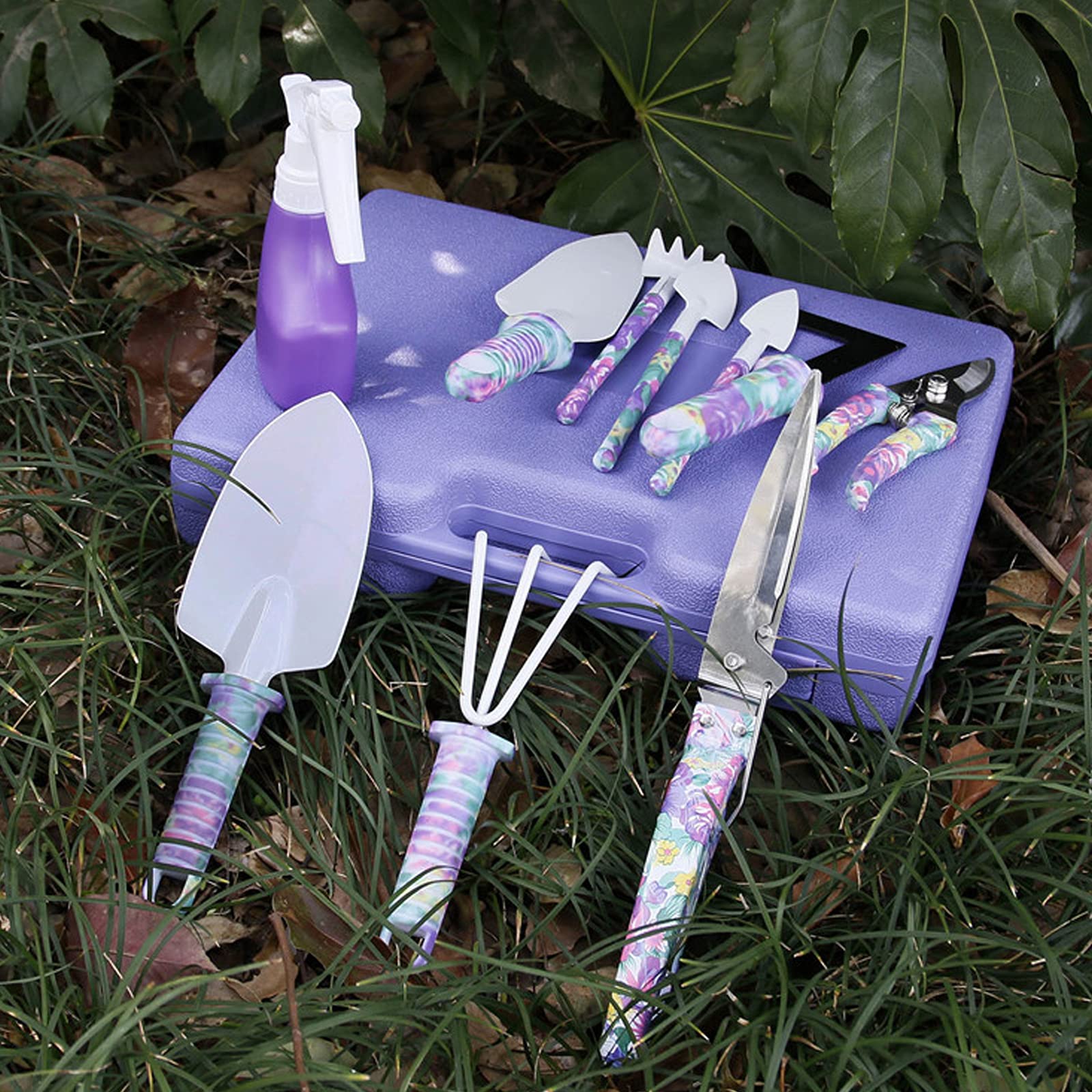 Kingsea 10-Piece Stainless Steel Garden Tools Set - Planting, Succulent Transplanting Hand Tool Kit with Carrying Case - Ideal Gardening Gift for Women (Purple) - Perfect for Home Gardening, Landscaping & Outdoor Planting Projects