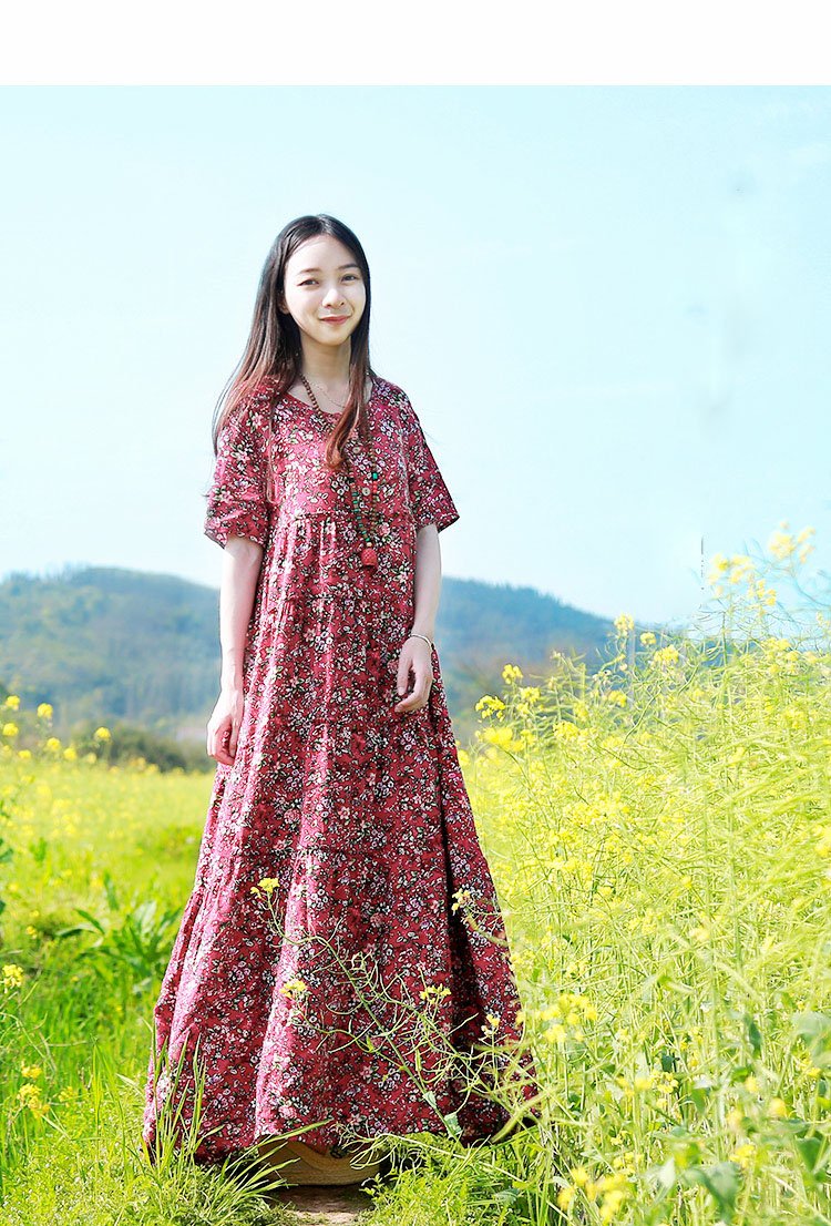 Women's Floral Print Maxi Shirt Dress - Cotton Bohemian Beach Dress for Summer | Perfect for Vacations, Pool Parties & Casual Outings