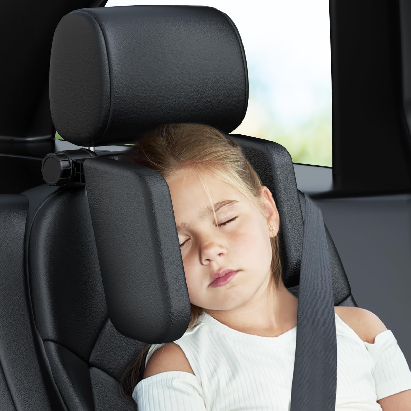 JZCreater Adjustable U-Shaped Car Headrest Pillow - 180° Neck Support Cushion for Kids & Adults, Universal Fit for Car Seat Headrests with Poles (Black) | Perfect for Long Road Trips, Travel & Commuting Comfort