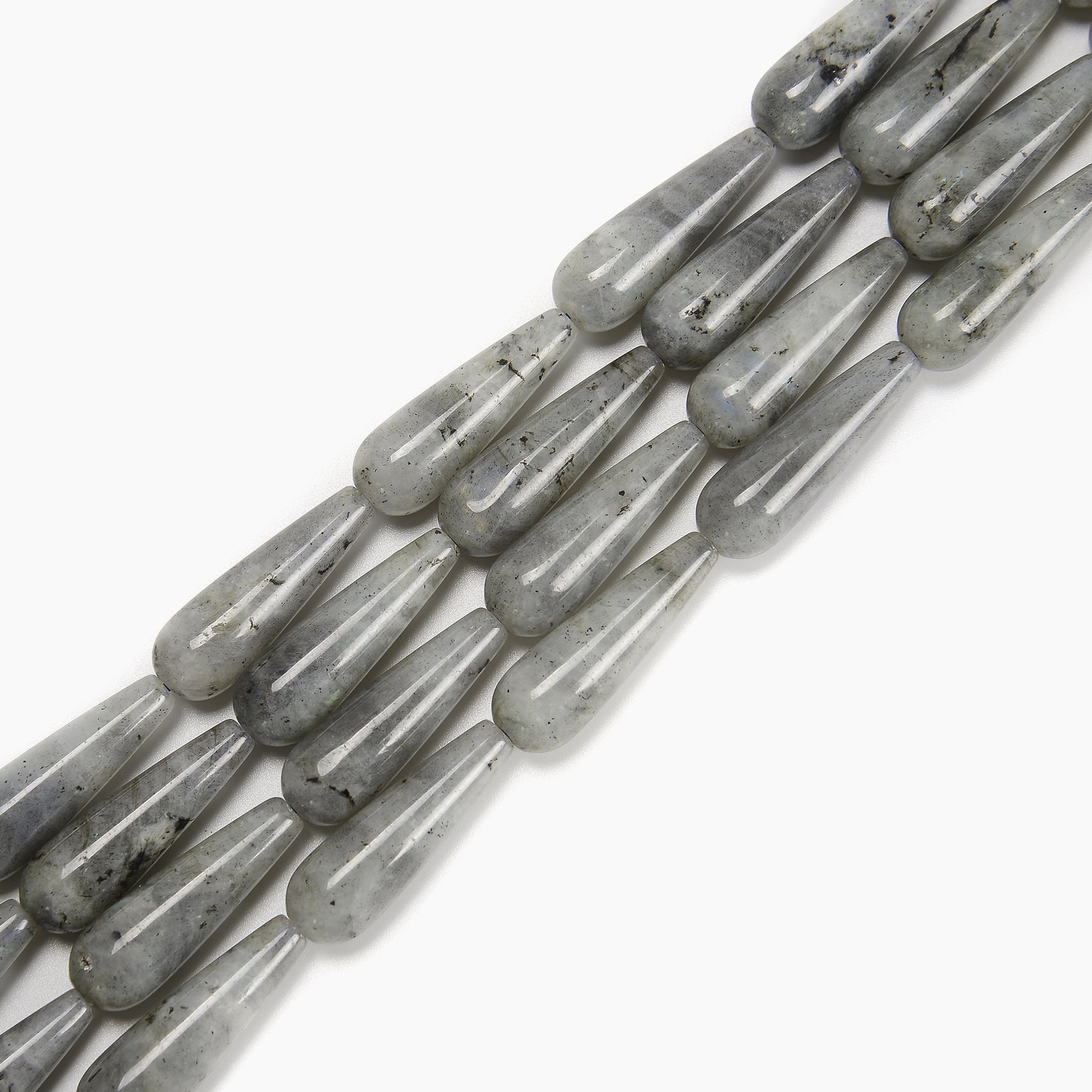 Natural Light Gray Labradorite Smooth Teardrop Beads 10x30mm (15.5
