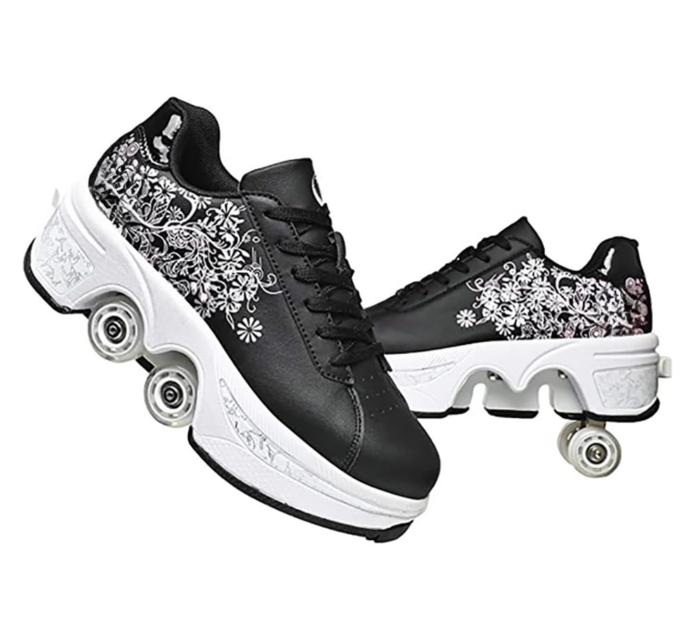 Women's Double-Row Quad Roller Skates - Detachable Wheel Skating Shoes for Girls & Boys | Unisex Roller Skate Shoes for Outdoor Fun, Fitness & Street Skating