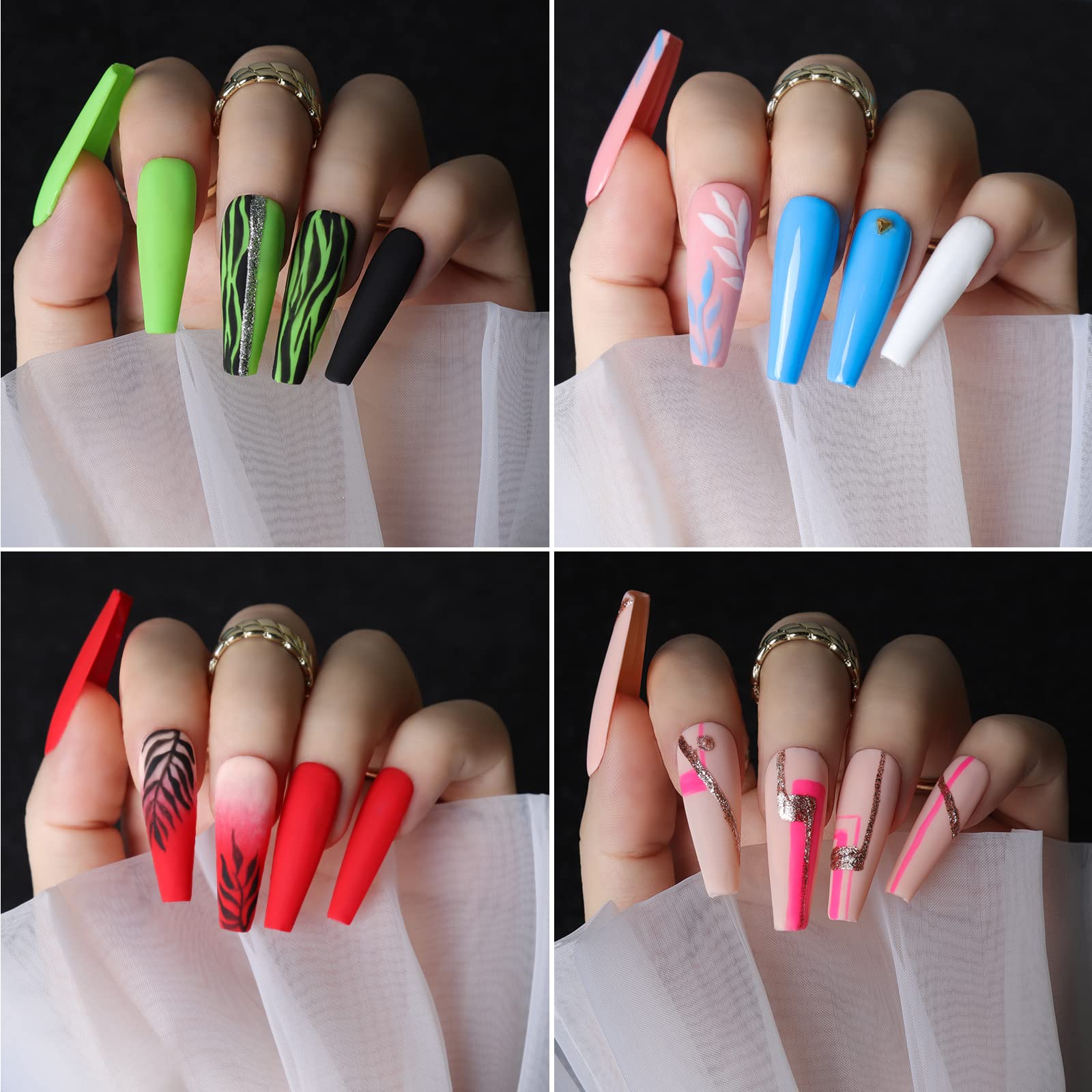 Teenitor Acrylic Fake Nails Kit - 24pcs Press On Nails with Nail Glue, Nail Tips, Nail Art Brushes, Rhinestones & Glitter for DIY Manicure | Perfect for Parties, Weddings, Salon & Home Use