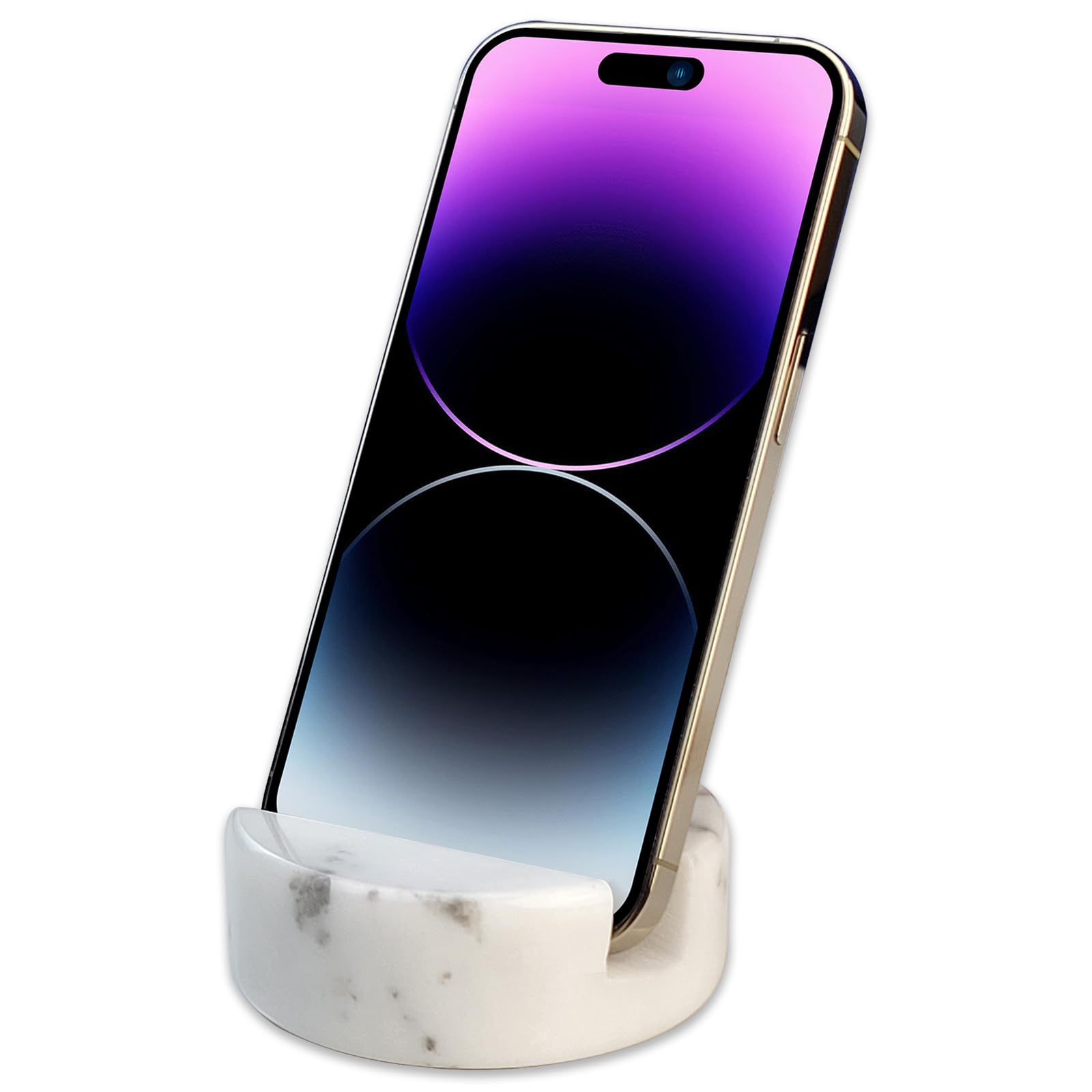 Premium Marble Phone Stand for iPhone & Android - Elegant Desk & Kitchen Phone Holder with Non-Slip Silicone Dots - Hands-Free Viewing for Video Calls, Cooking & Work (White)