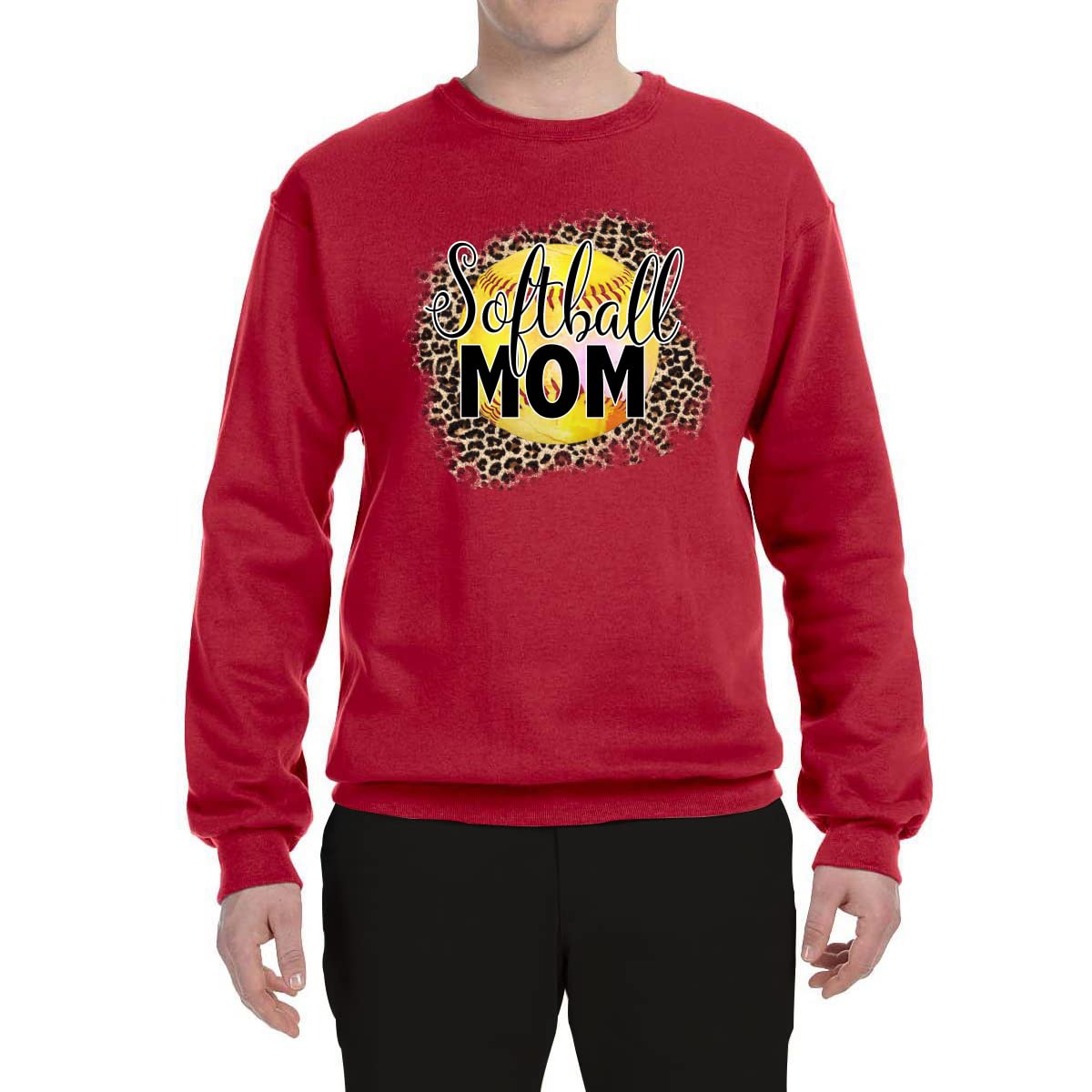 Wild Bobby Softball Mom Animal Print Graphic Sweatshirt - Unisex Crewneck Pullover for Women & Men - Perfect for Sports Games, Team Spirit & Casual Wear