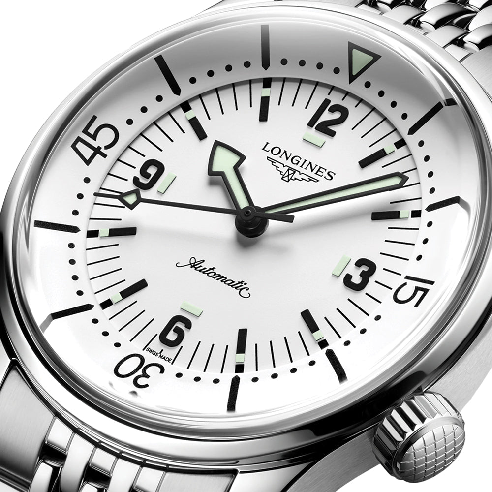 Legend Diver 39mm Automatic Watch - White Dial with Stainless Steel Bracelet | Classic Diving Style for Men, Water Resistant for Swimming & Outdoor Adventures
