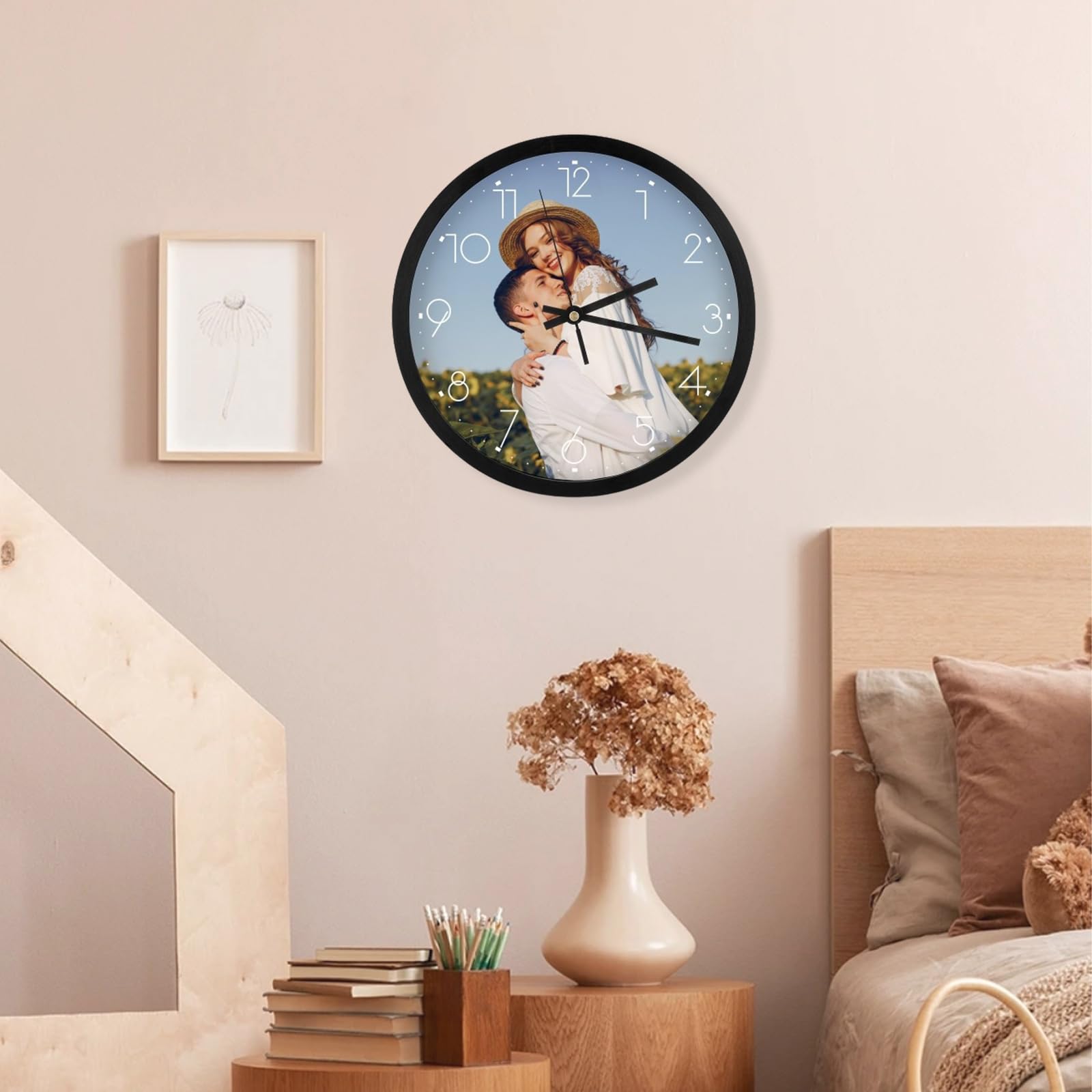 Custom Photo Wall Clocks - Silent Non-Ticking Personalized Round Clock for Home, School, Kitchen & Bathroom Decor | Perfect Gift for Family & Cat Lovers (Black, Multiple Sizes) | Ideal for Living Rooms, Bedrooms & Office Spaces