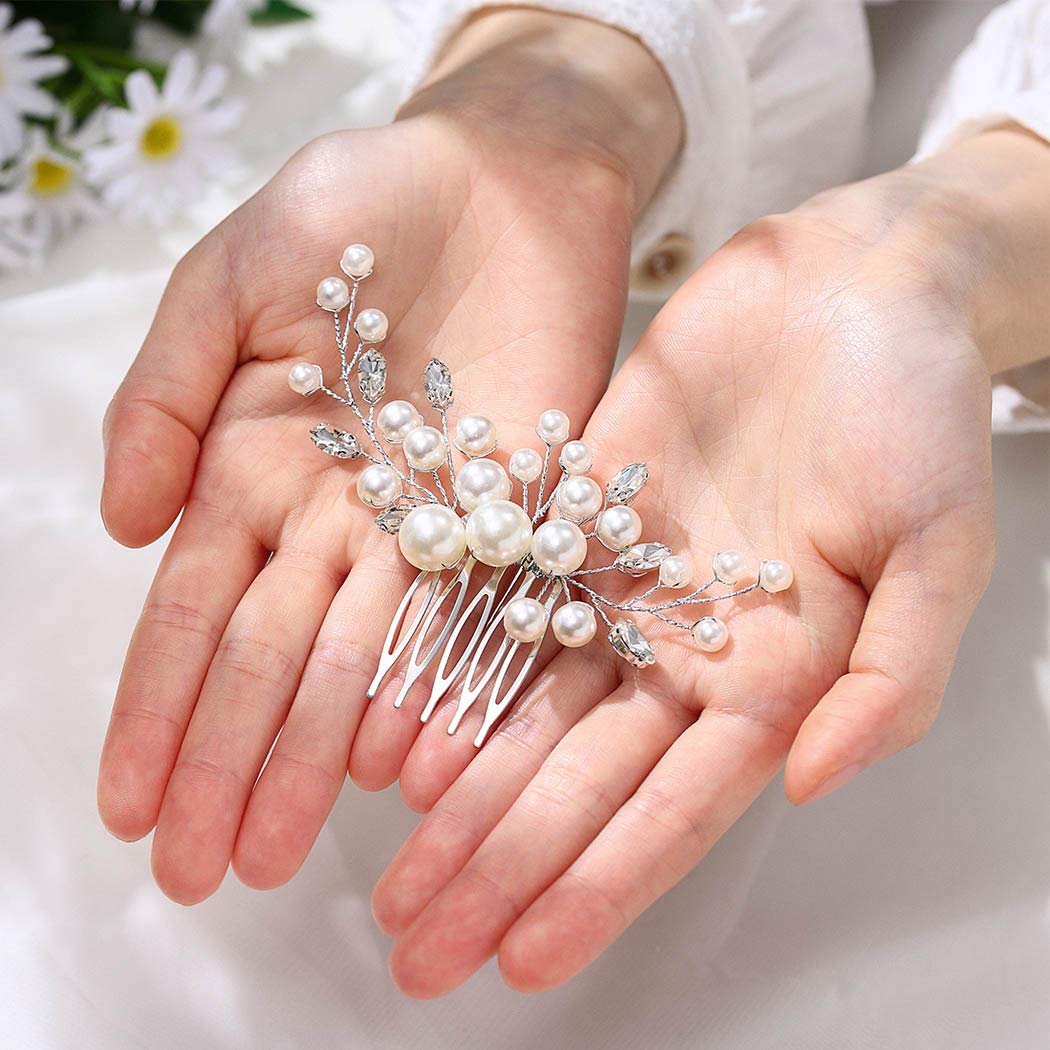 Elegant Pearl & Rhinestone Bridal Hair Comb - Silver Crystal Wedding Hair Clip for Women & Girls | Perfect for Brides, Prom, Pageants & Special Occasions