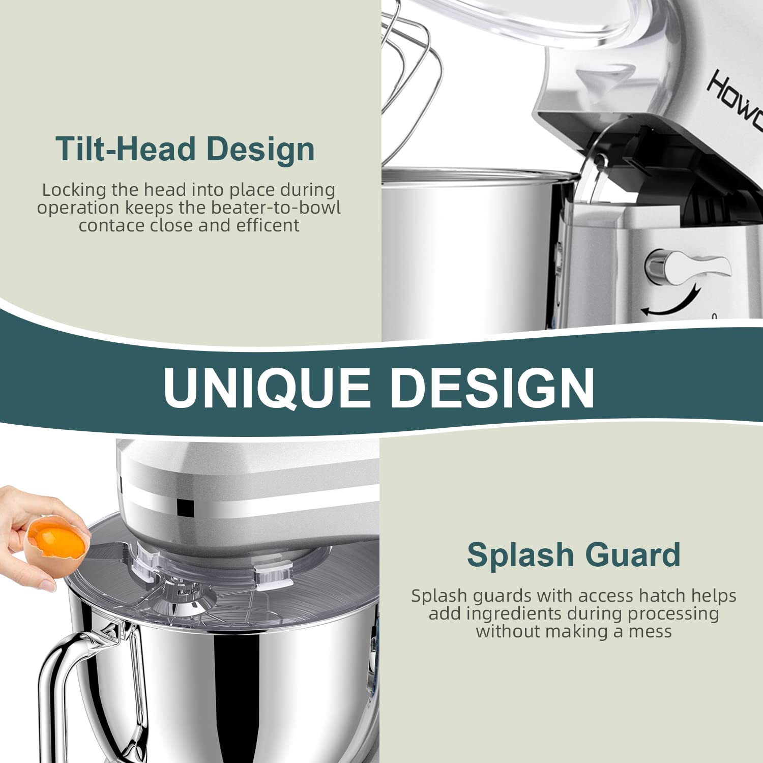 HOWORK 6.5QT Stand Mixer, 10+ Speed Electric Kitchen Mixer with Stainless Steel Bowl, Dough Hook, Wire Whip & Beater - Perfect for Baking, Whipping, Kneading Dough - Ideal for Home Bakers & Cooking Enthusiasts