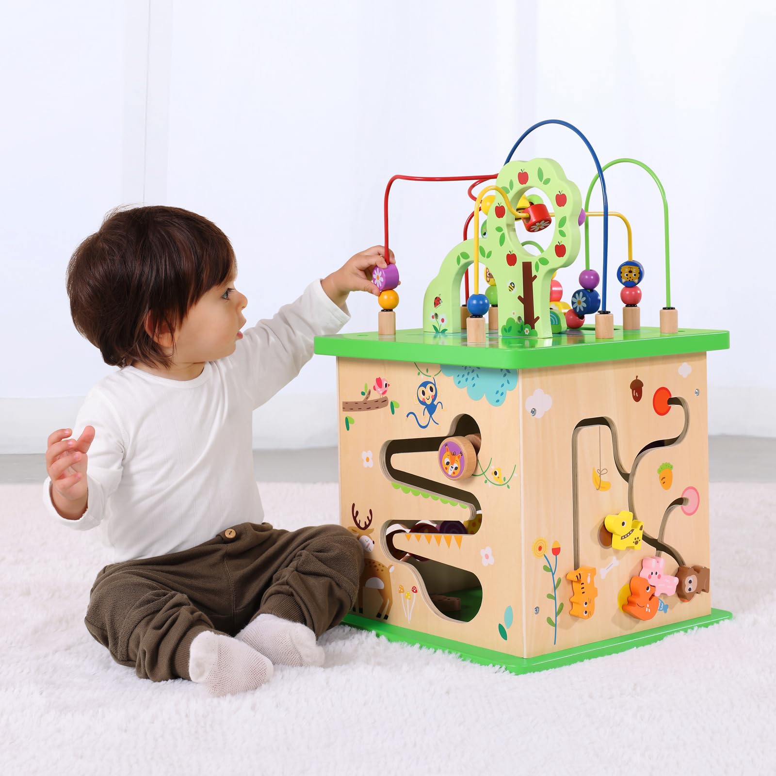 TOOKYLAND 5-in-1 Wooden Activity Play Cube for Toddlers - 23