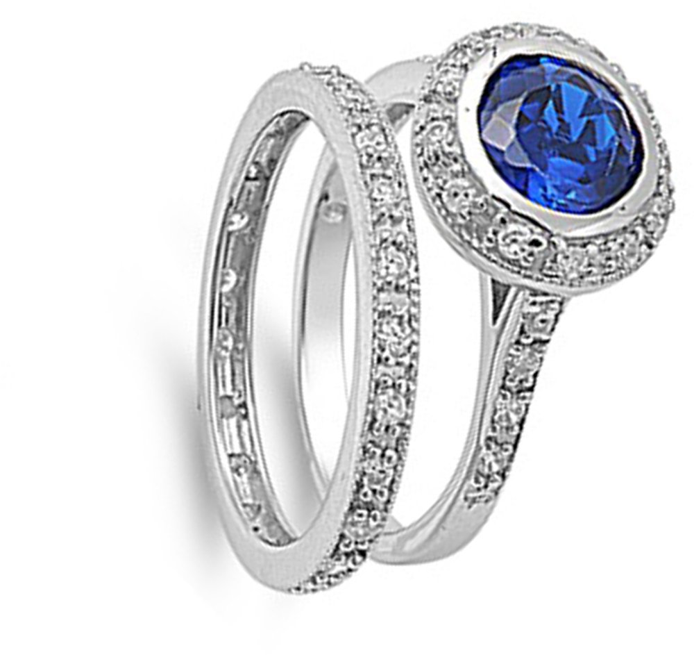 Sterling Silver Wedding Ring Set for Women - Choose Your Color - Perfect for Engagement, Anniversary & Bridal Jewelry Gifts