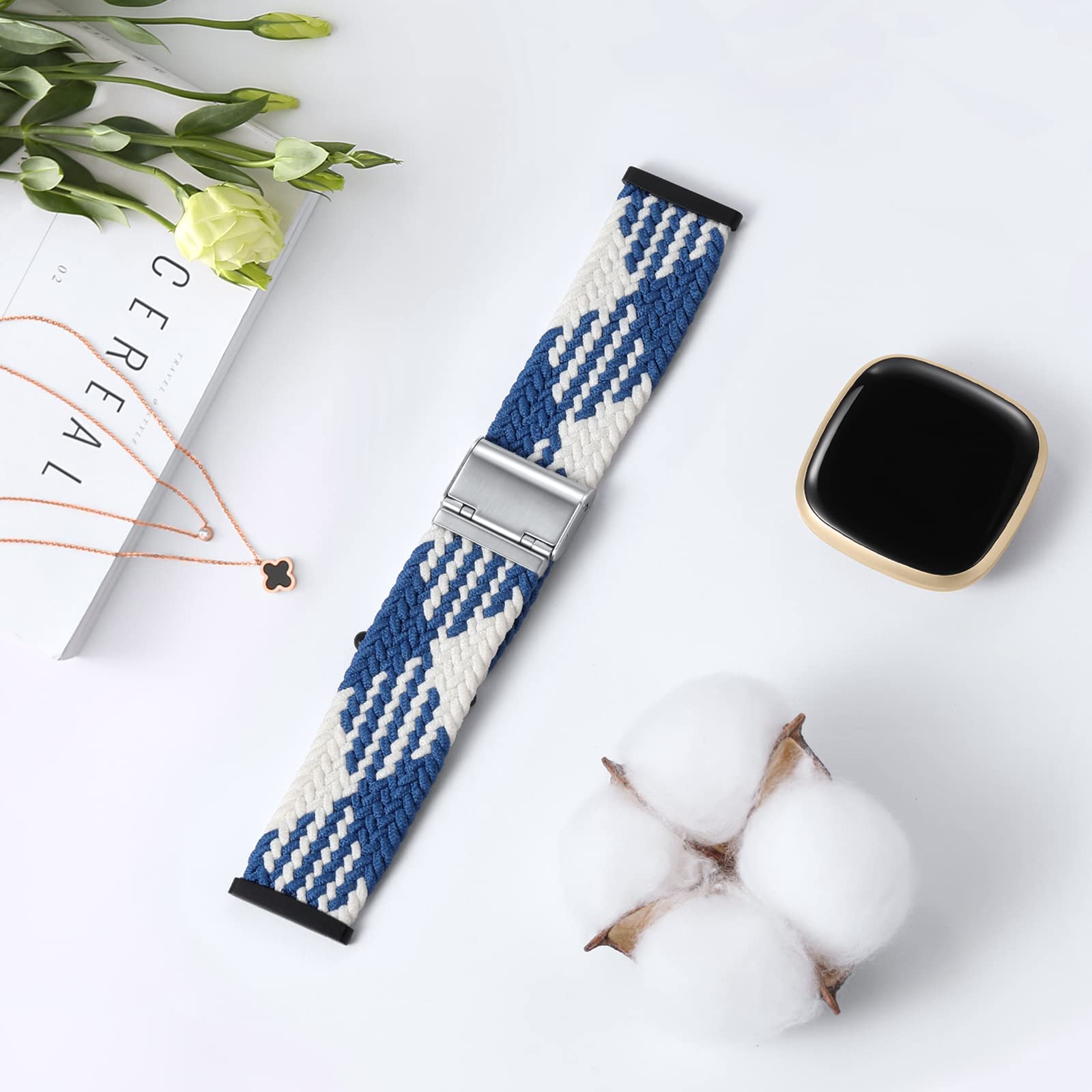 Breathable Braided Solo Loop Band Compatible with Fitbit Sense/Versa 3 - Stretchable Sport Wristband for Women & Men - Perfect for Workouts, Running & Everyday Wear