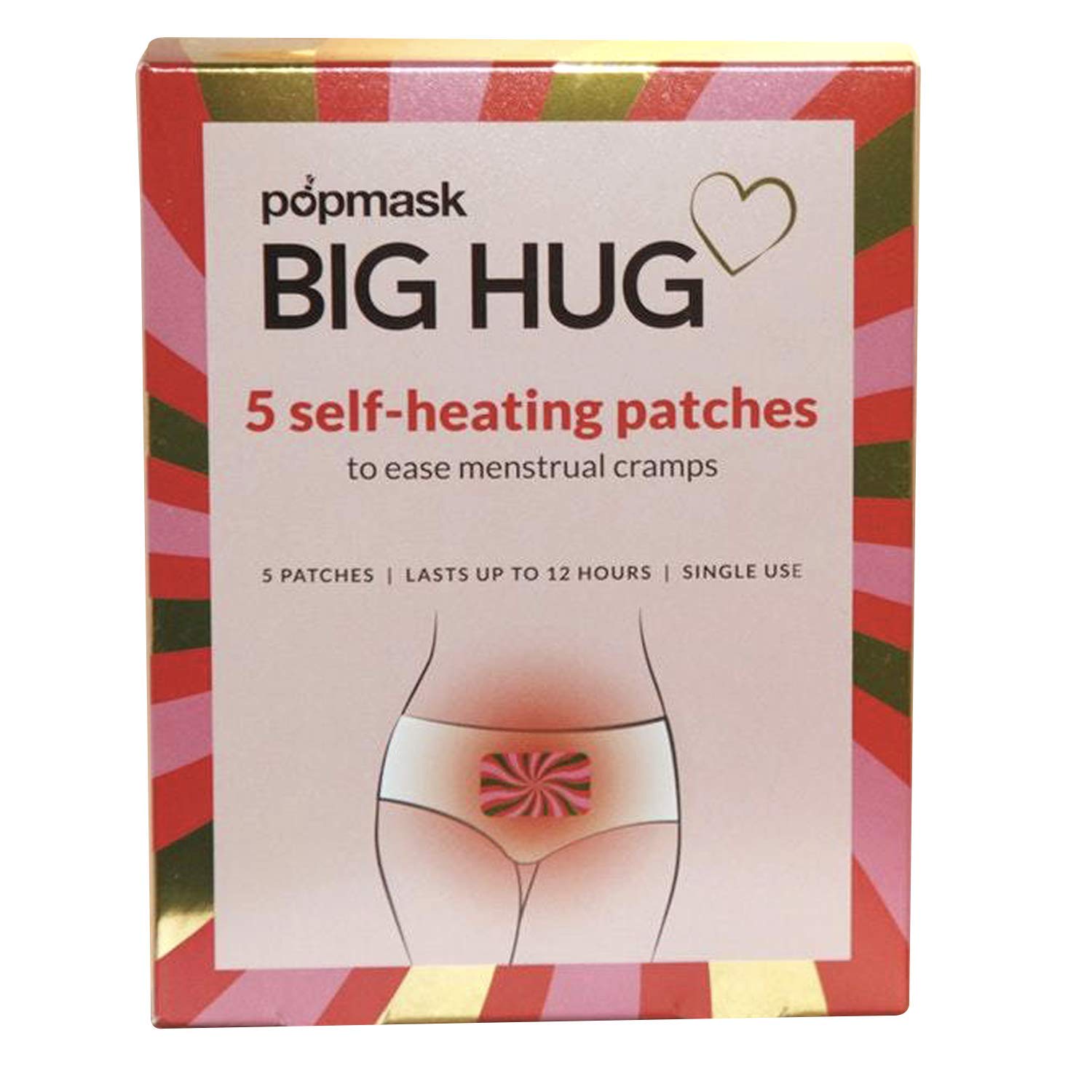 POPBAND Big Hug Heating Patches for PMS & Menstrual Cramp Relief - Soothing Warmth for Period Pain, Back Pain & Muscle Discomfort - Perfect for Work, Travel & Home Use