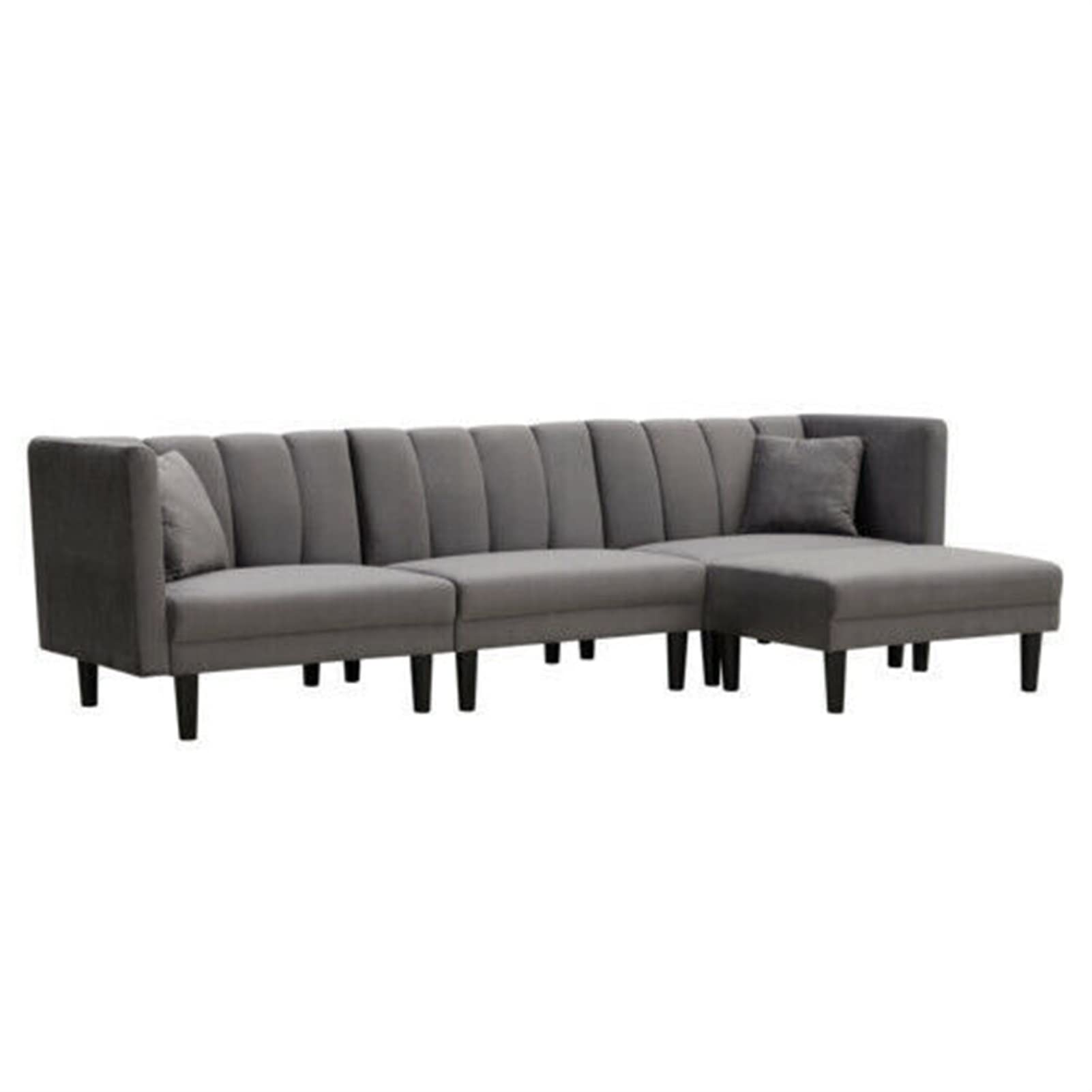ALIDAM Reversible Leather Sectional Sofa Sleeper with 2 Pillows - Dark Grey Velvet Recliner Seat Couch for Living Room, Family Room & Home Theater Comfort