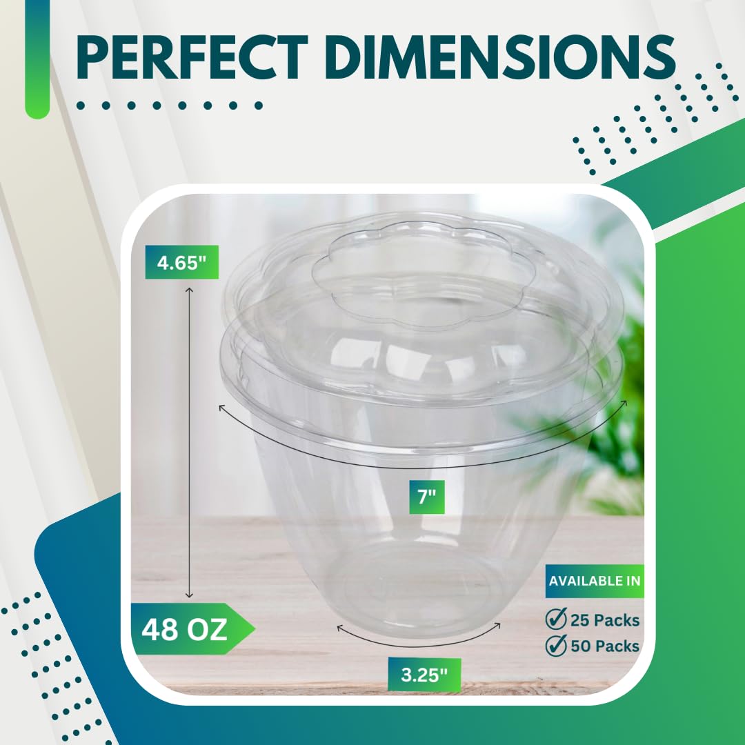 Eco-Friendly 48 oz Disposable Salad Bowls with Lids - BPA-Free Meal Prep Containers, Lunch Boxes & To-Go Bowls (Pack of 25) - Perfect for Picnics, Parties, Office Lunches & Food Delivery Services