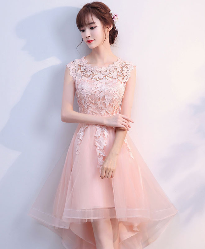Elegant Pink Tulle Lace High-Low Prom Dress for Homecoming | Formal Evening Gown for Dances, Parties & Special Occasions