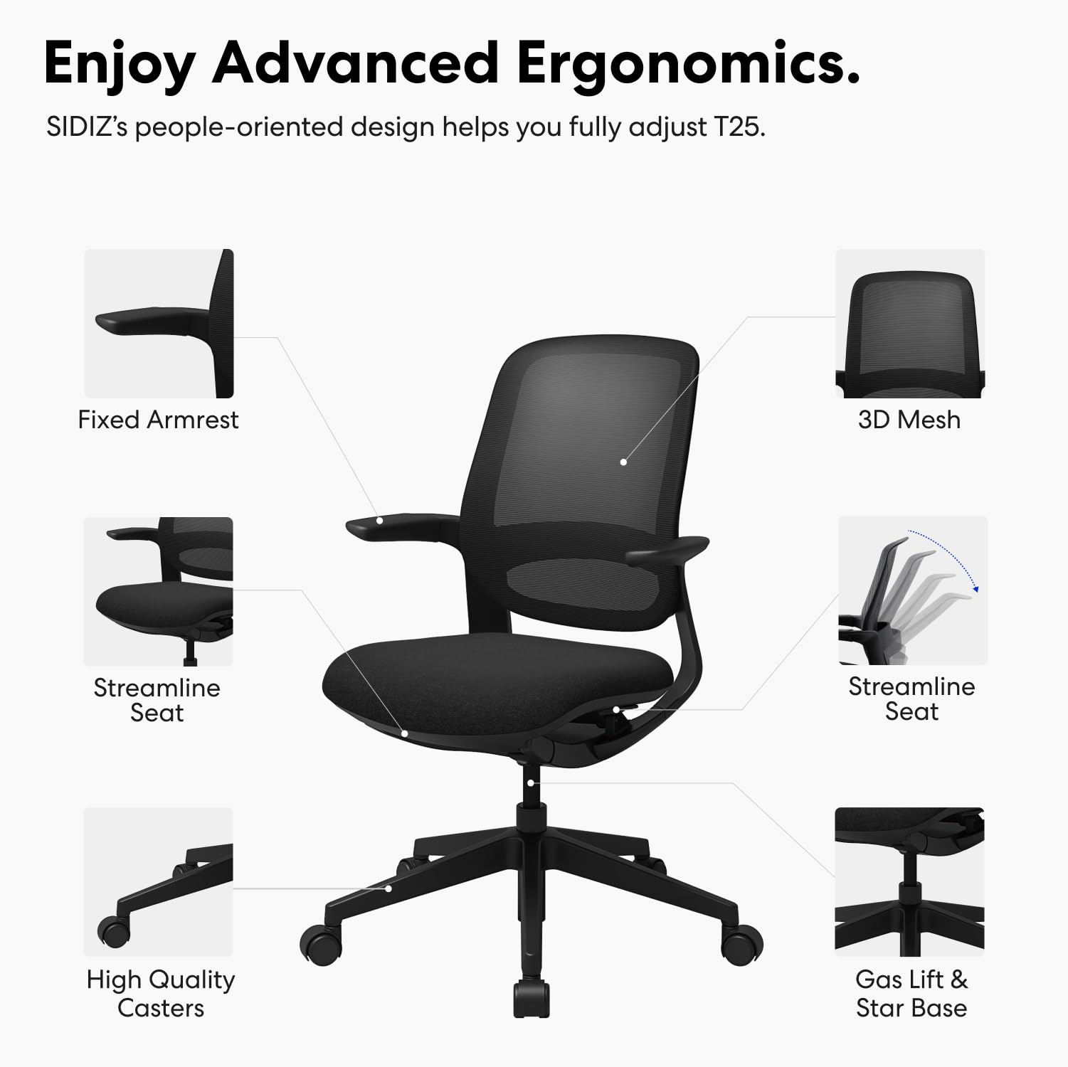 SIDIZ T25 Compact Ergonomic Office Chair for Petite Women (4'9